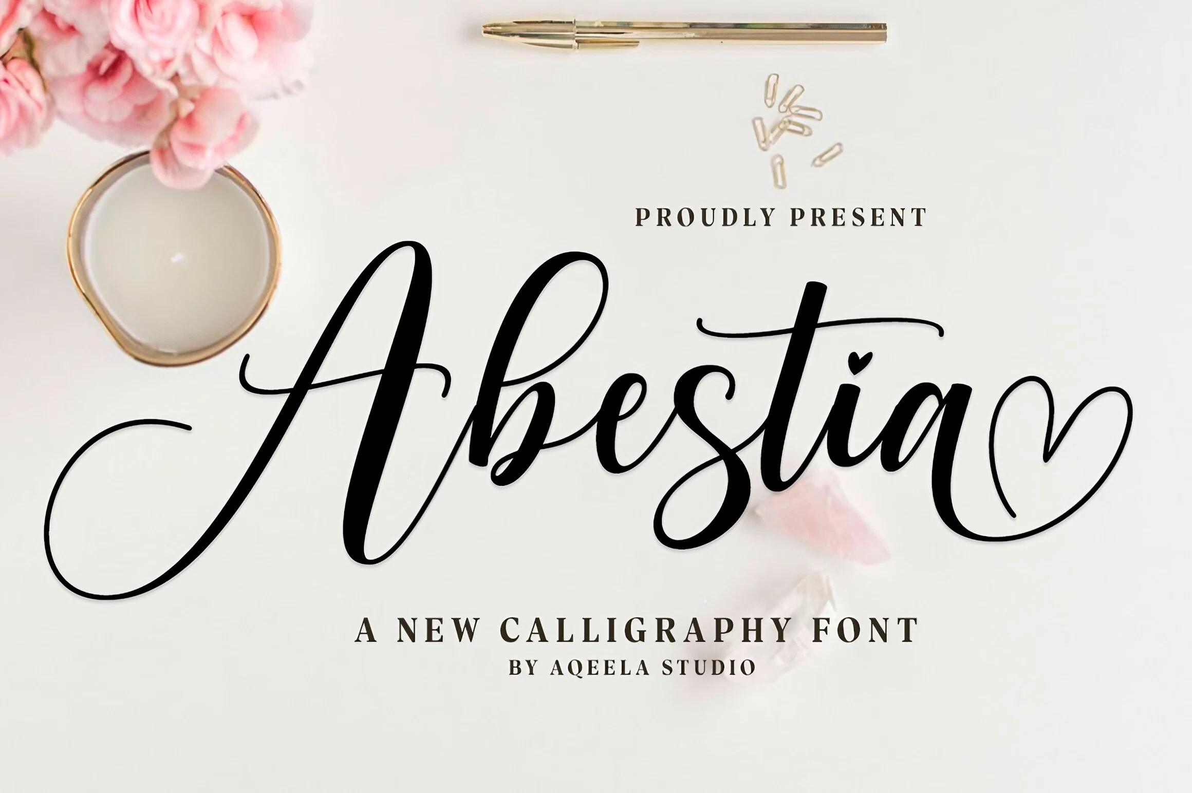Abestia Font by Aqeela Studio, calligraphy font with heart preview