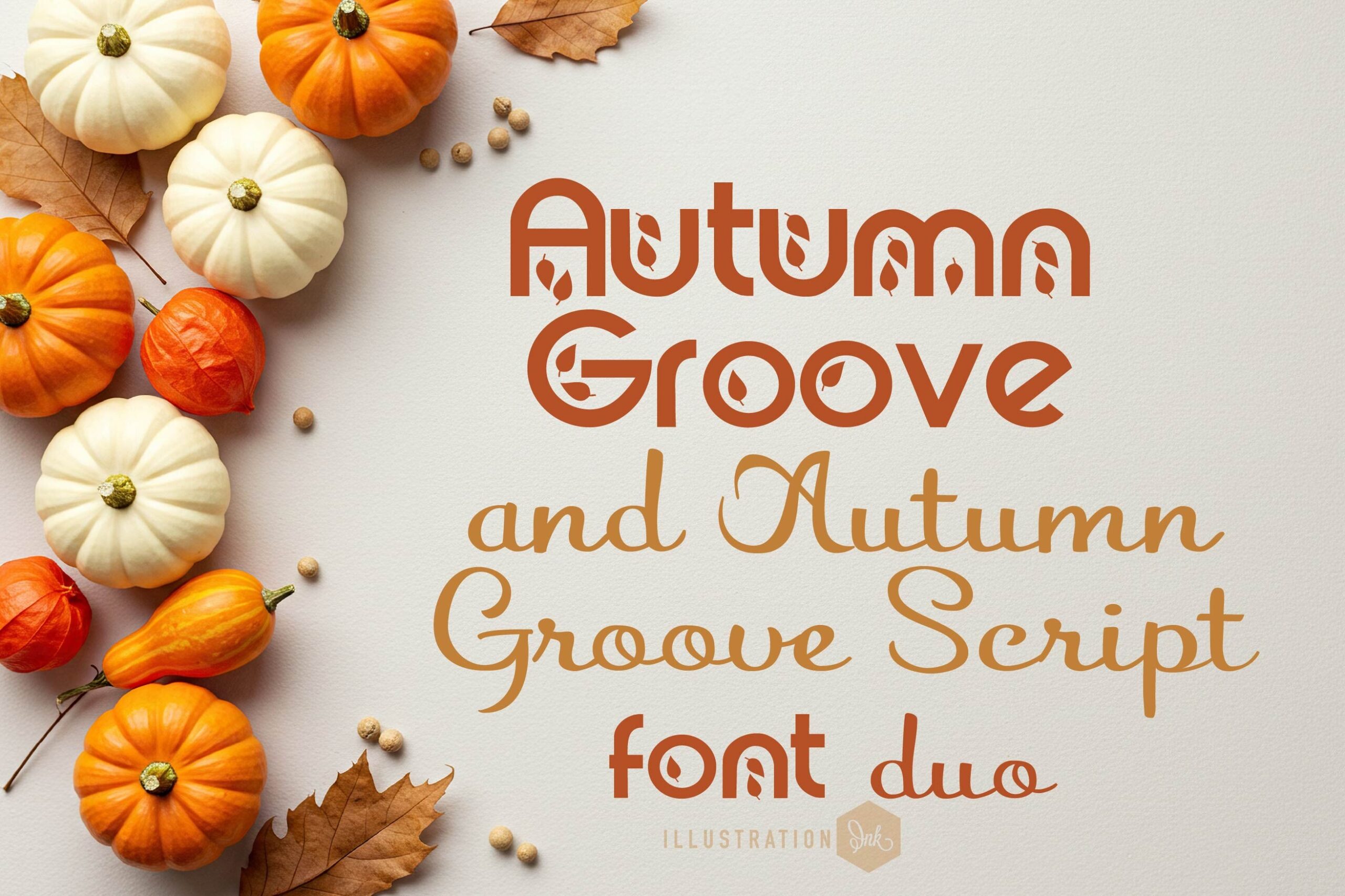 Autumn Groove Font by Illustration Ink, retro fall font duo preview