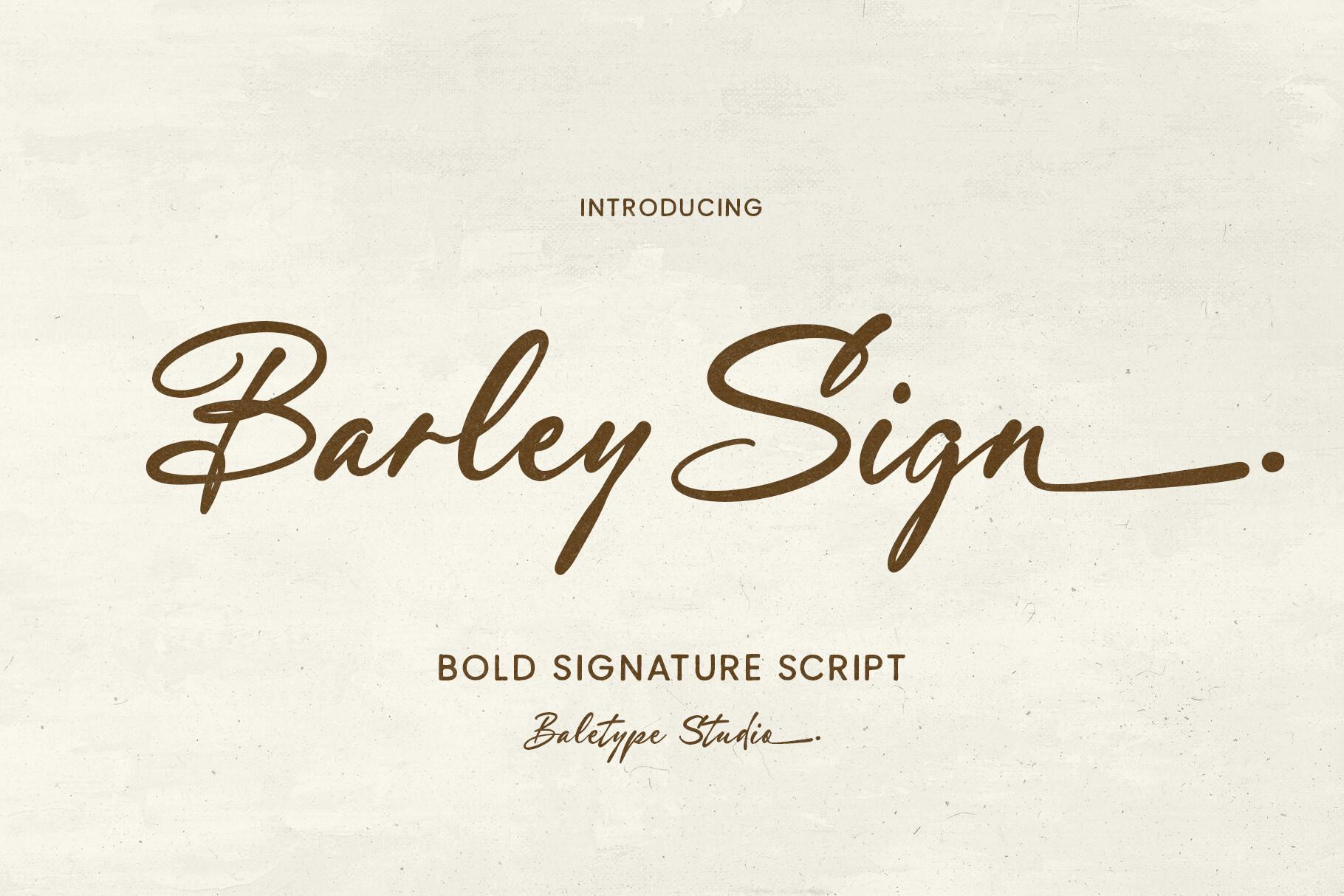 Barley Sign Font by baletype, bold signature wedding font preview