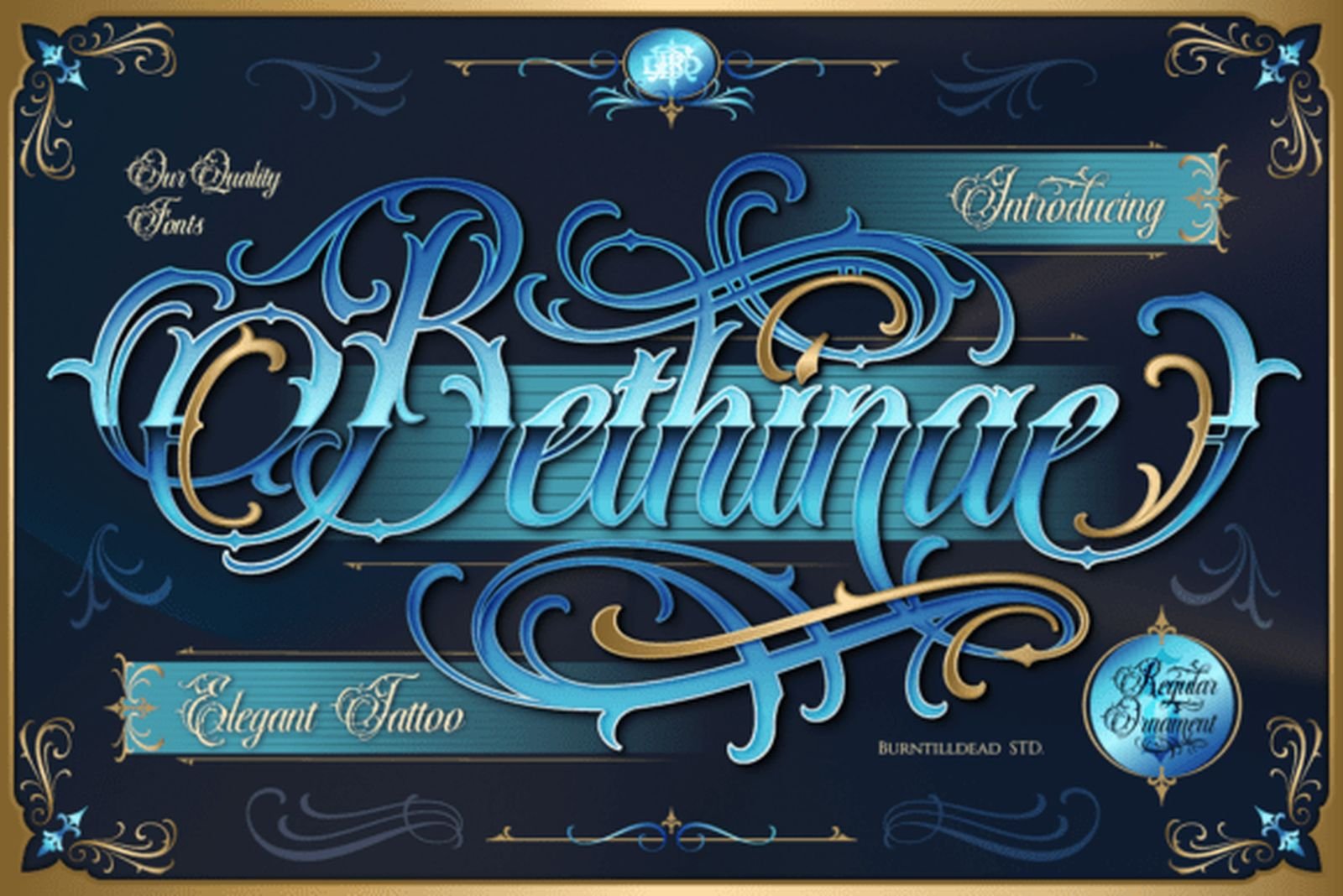 Bethinae Font — elegant ornamental tattoo script font preview