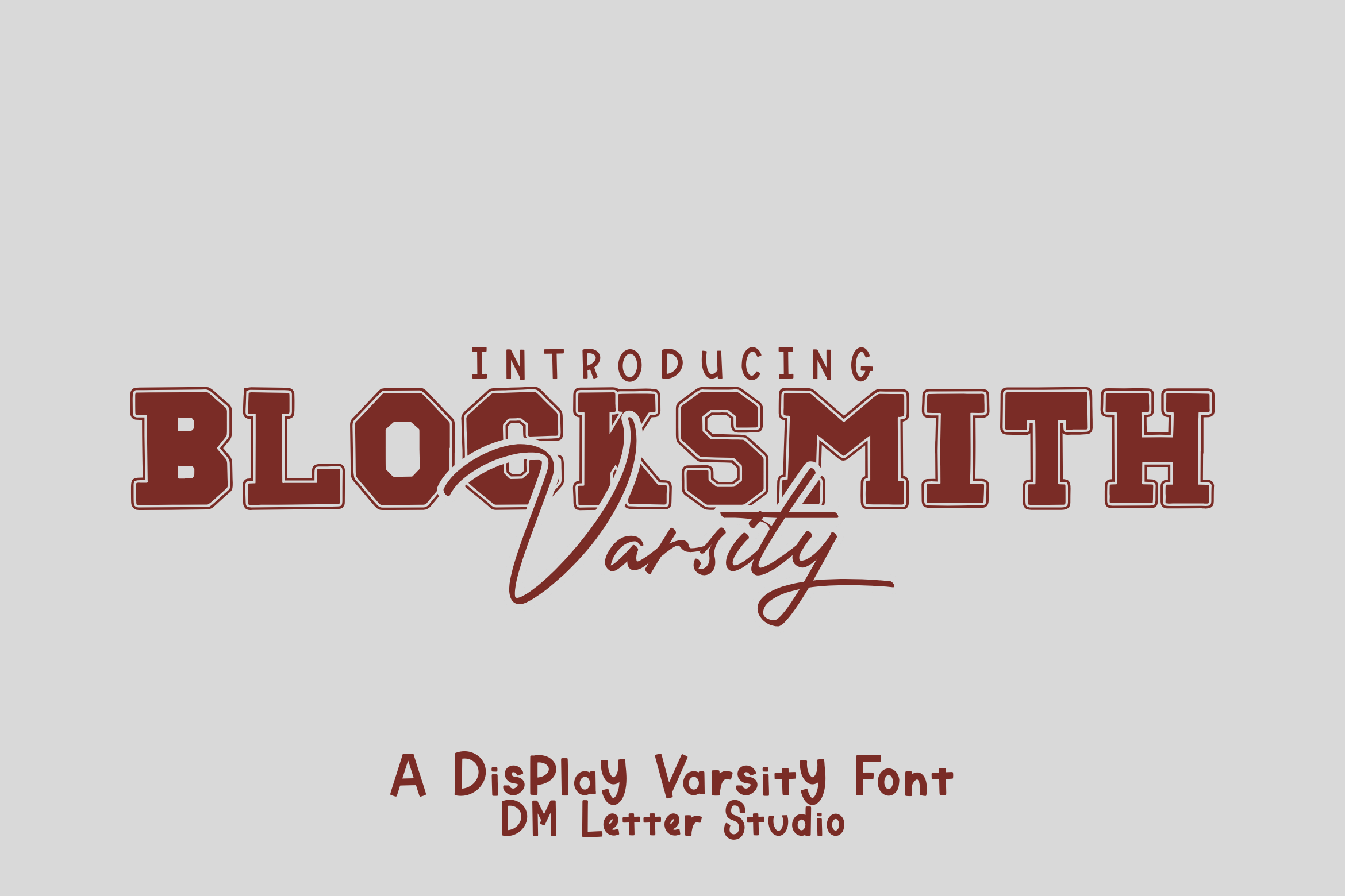 Blocksmith Varsity Font by Sharon (DmStudio), all-caps varsity block letters with sharp serifs