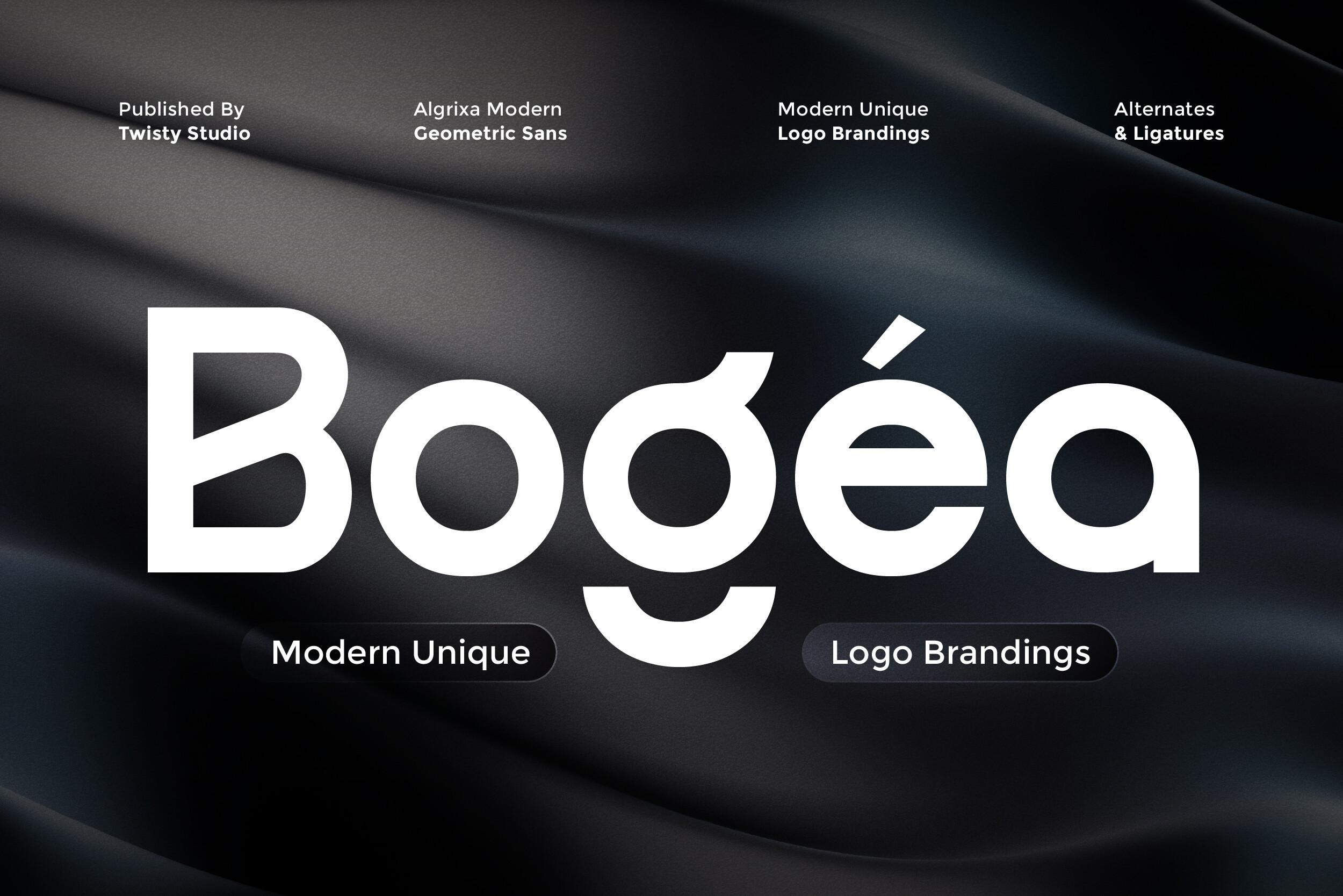 Bogea Font by Twistystd, modern geometric sans font preview