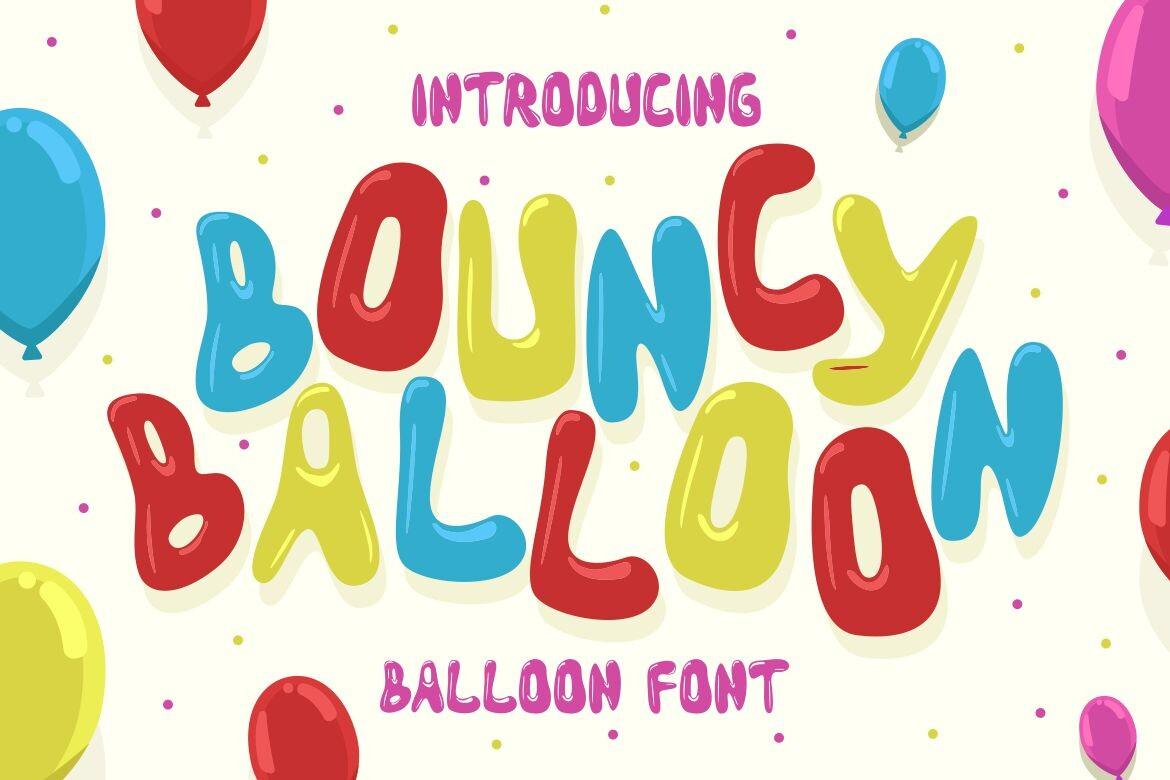 Bouncy Balloon Font by putracetol, glossy balloon letters in red, blue and yellow font preview