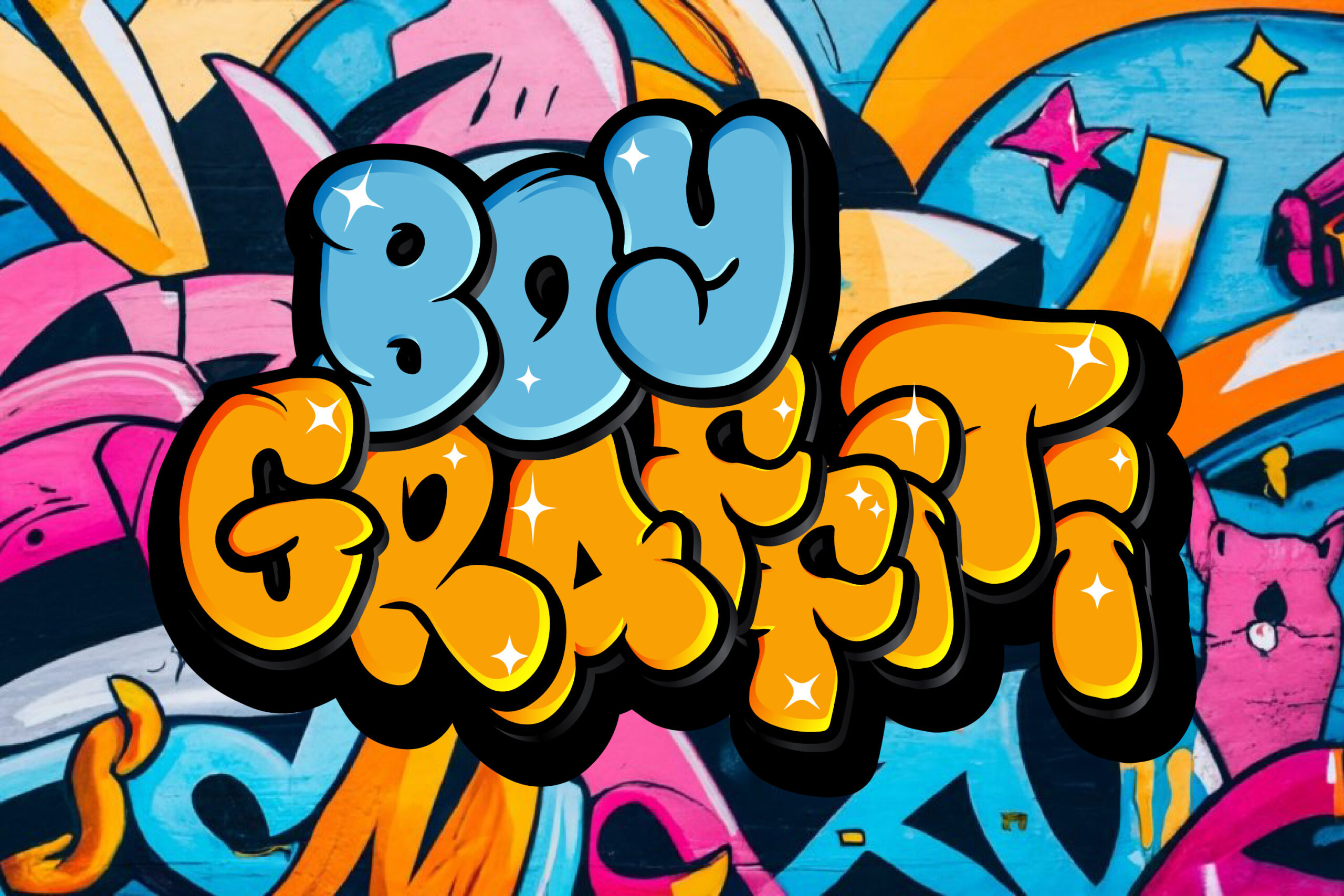 Boy Graffiti Font by Boy William, orange and yellow bubble graffiti letters font preview