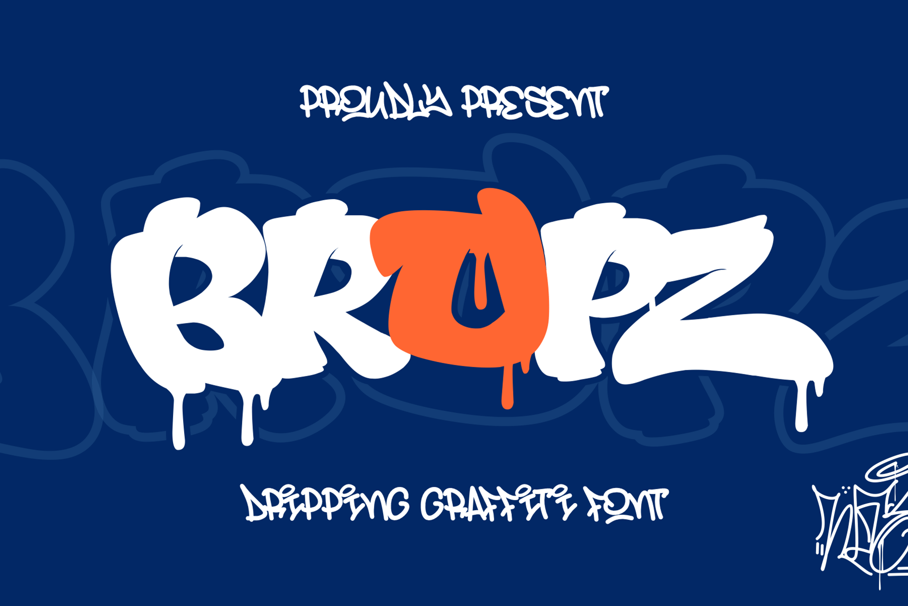 Bropz Font by sipanji figuree, blobby white dripping graffiti lettering font preview