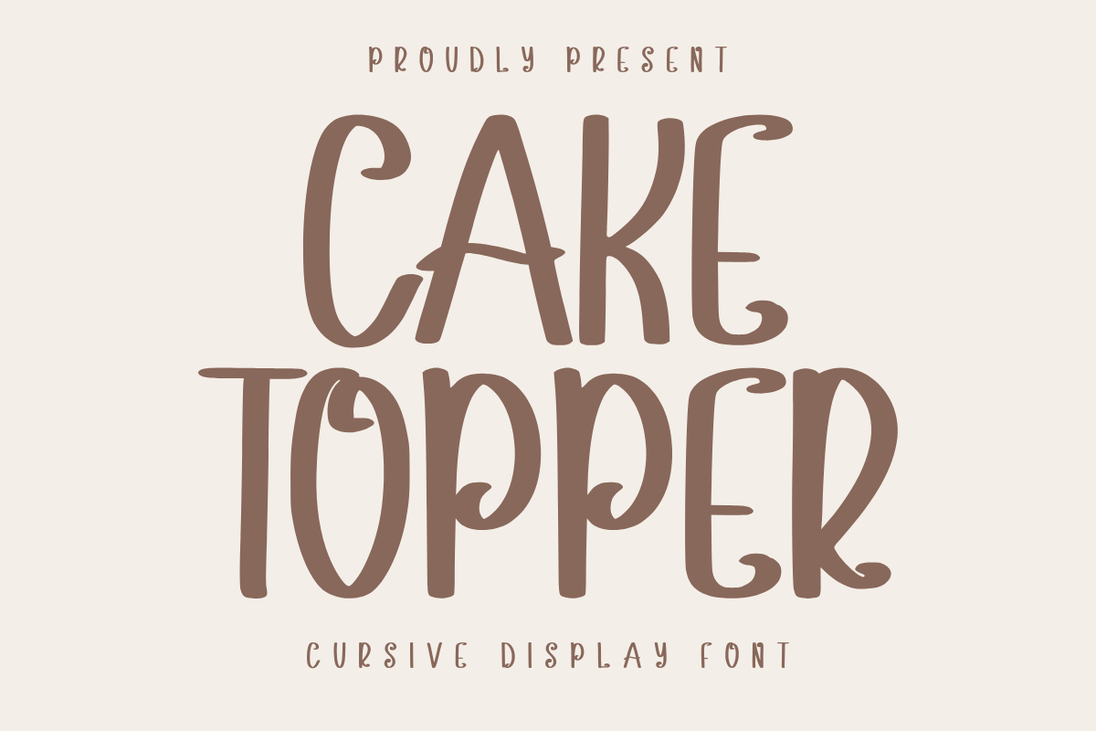 Cake Topper Font by CraftedType Studio, tall narrow brown capitals with curved details font preview