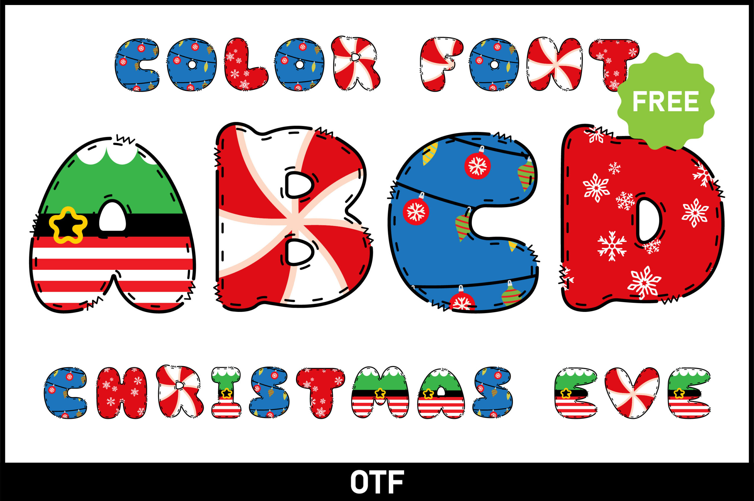 Christmas Eve Font by Veil, patterned bubble color Christmas font preview