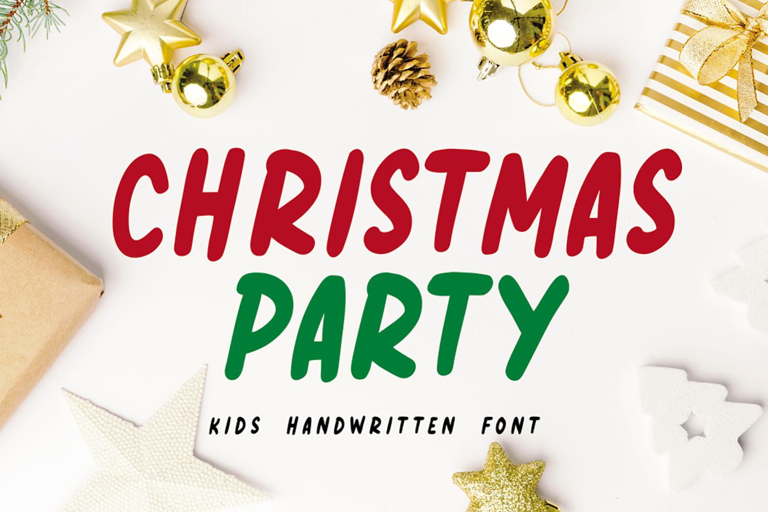 Christmas Party Font by Girinesia, kids handwritten Christmas font preview