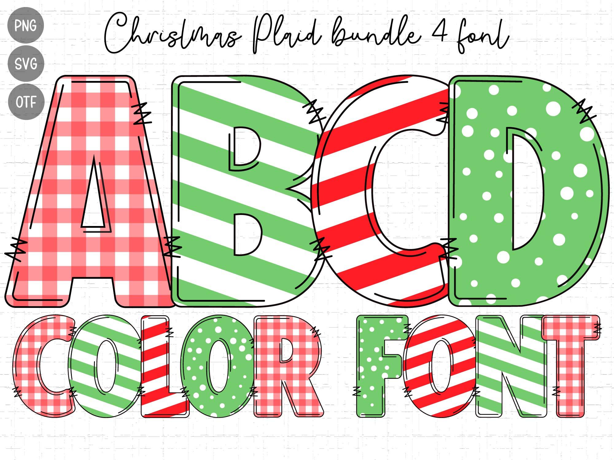 Christmas Plaid Font by Doodle Alphabet, gingham and stripe color Christmas font preview