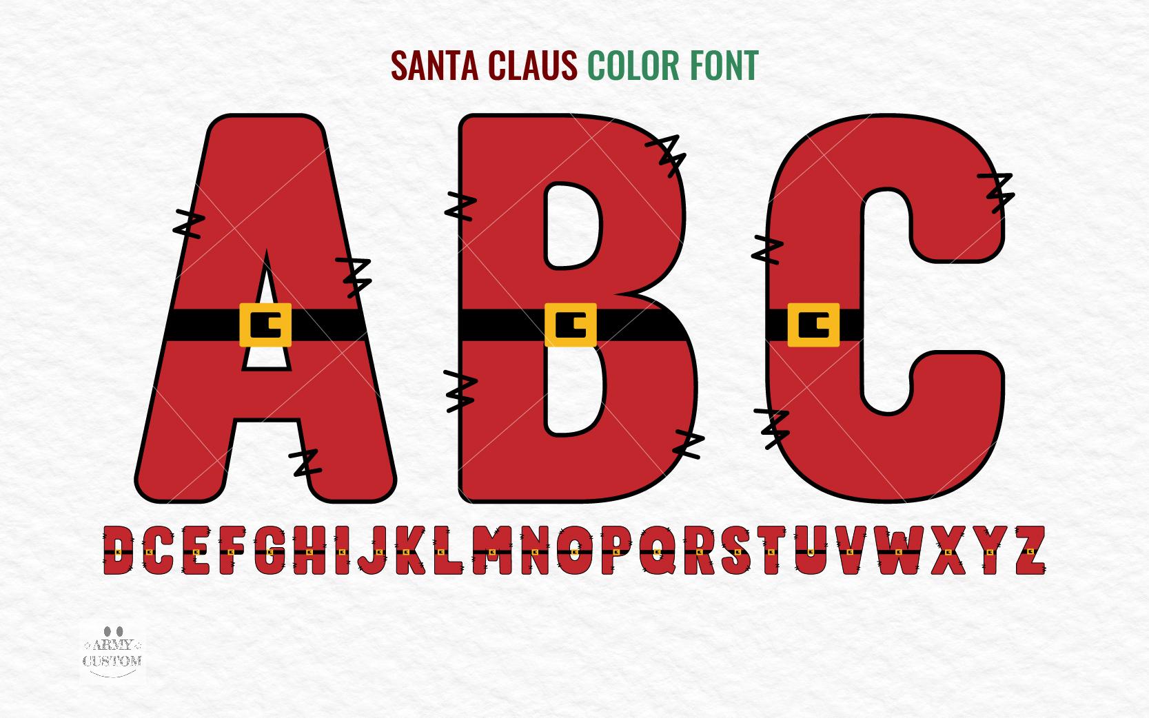 Christmas Santa Font by Army Custom, Santa suit color Christmas font preview