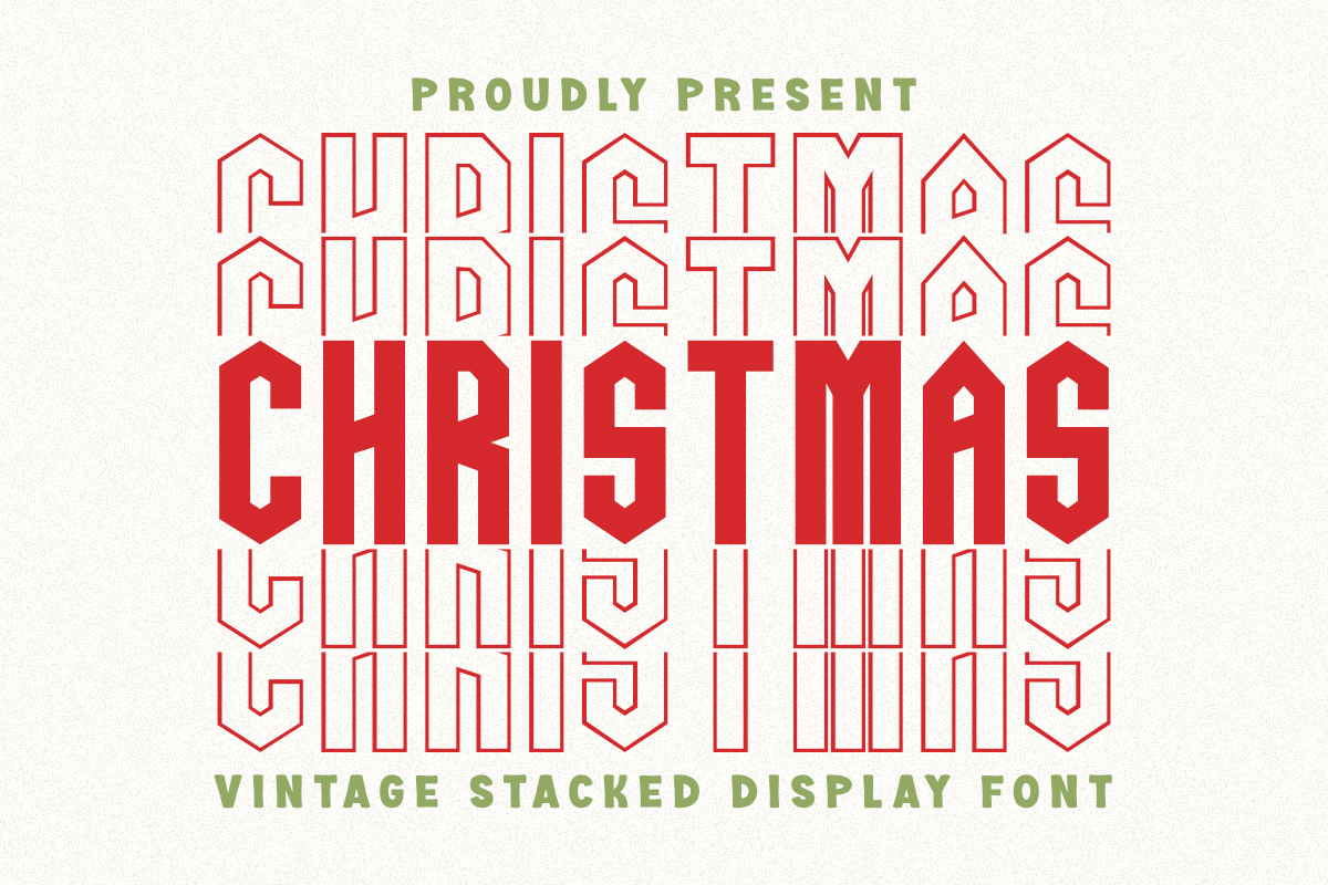 Christmas Stacked Font by Pian45, condensed stacked Christmas display font preview