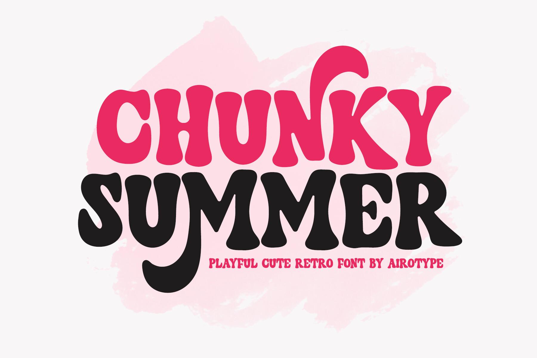 Chunky Summer Font by airotype, chunky pink and black retro capitals font preview