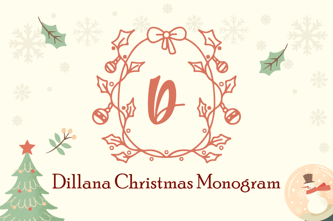 Dillana Christmas Monogram Font by attypestudio, holly wreath Christmas monogram font preview
