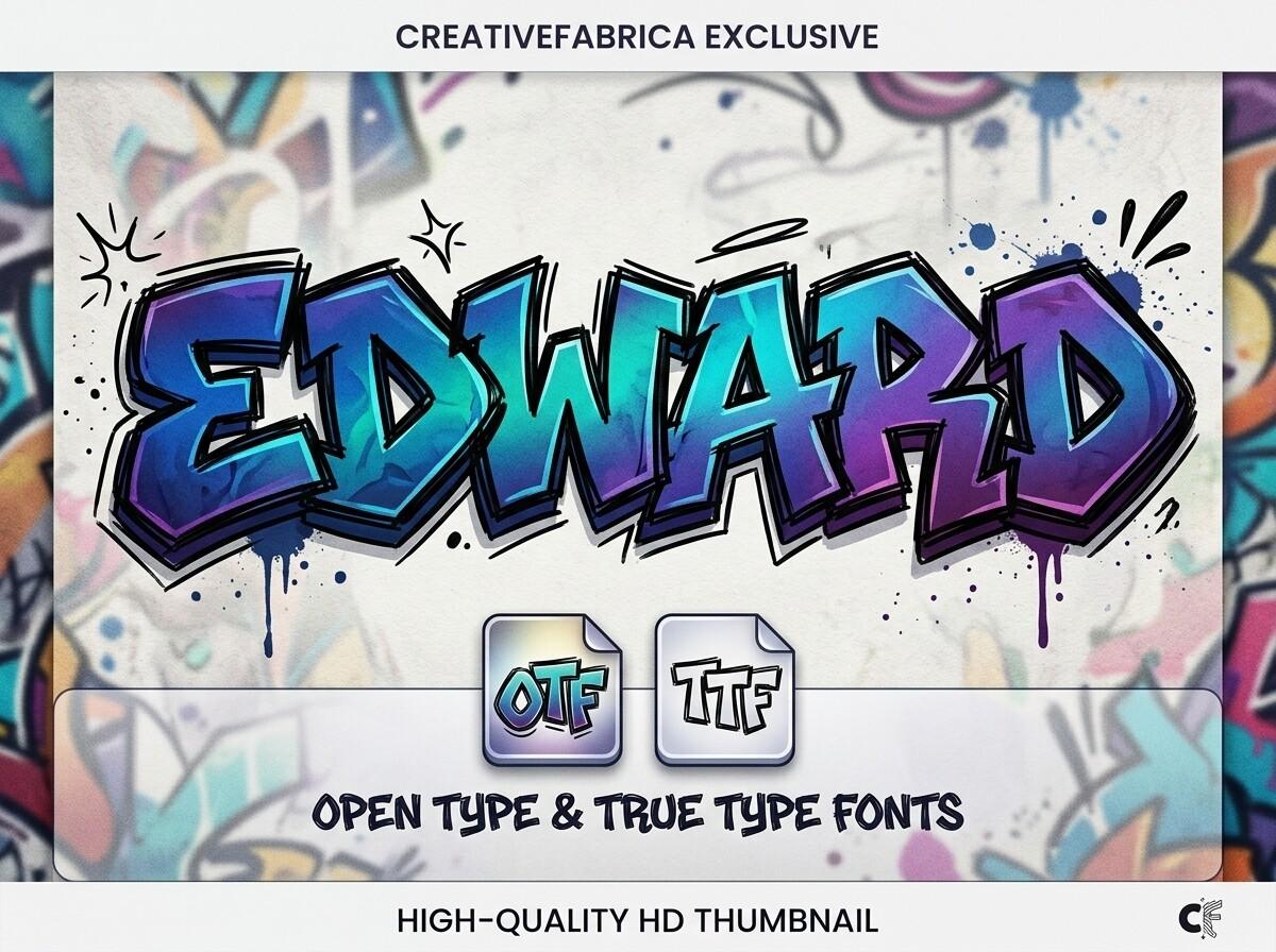 Edward Font by Raholco, blue and purple bubble-block graffiti lettering font preview