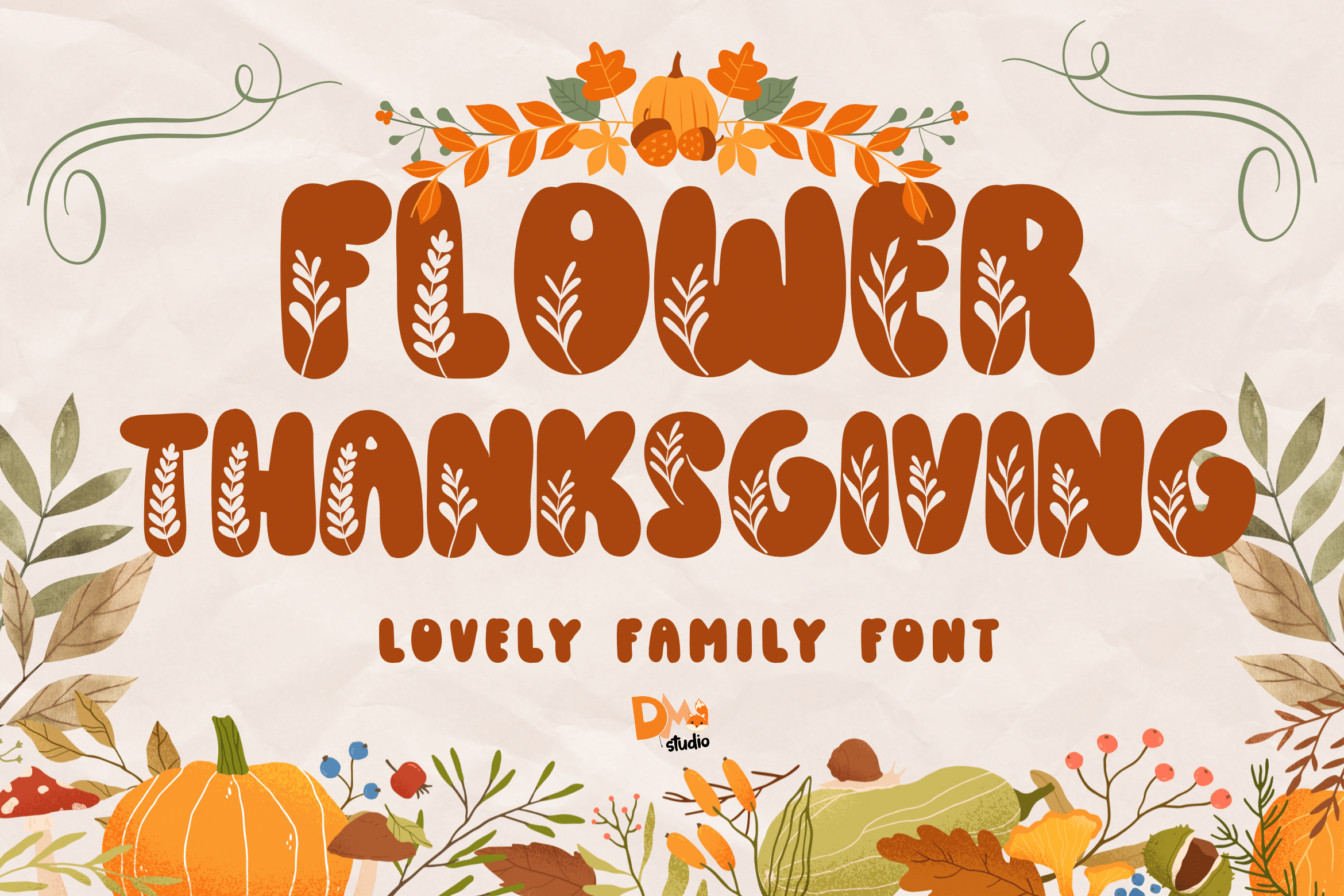 Flower Thanksgiving Font by dmletter31, floral Thanksgiving font preview