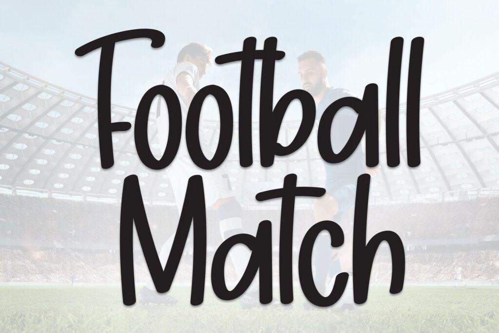 Football Match Font by andikastudio, tall bold handwritten letters over a faded stadium photo