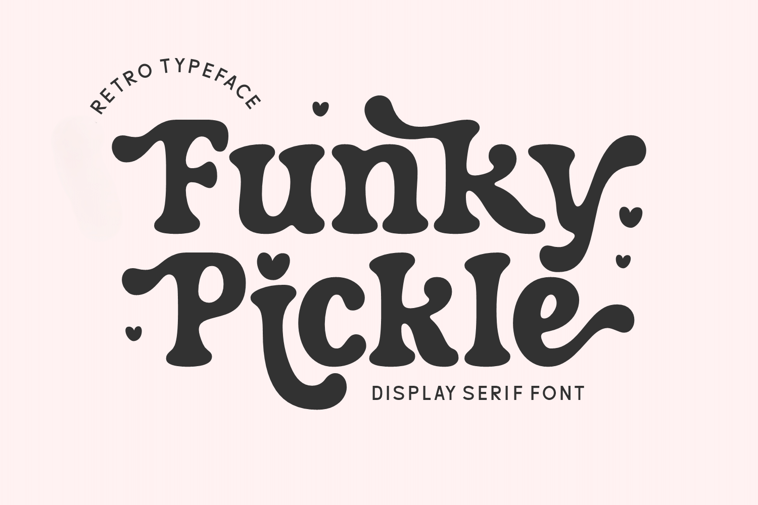 Funky Pickle Font by Damai (7NTypes), charcoal retro serif with heart accents font preview