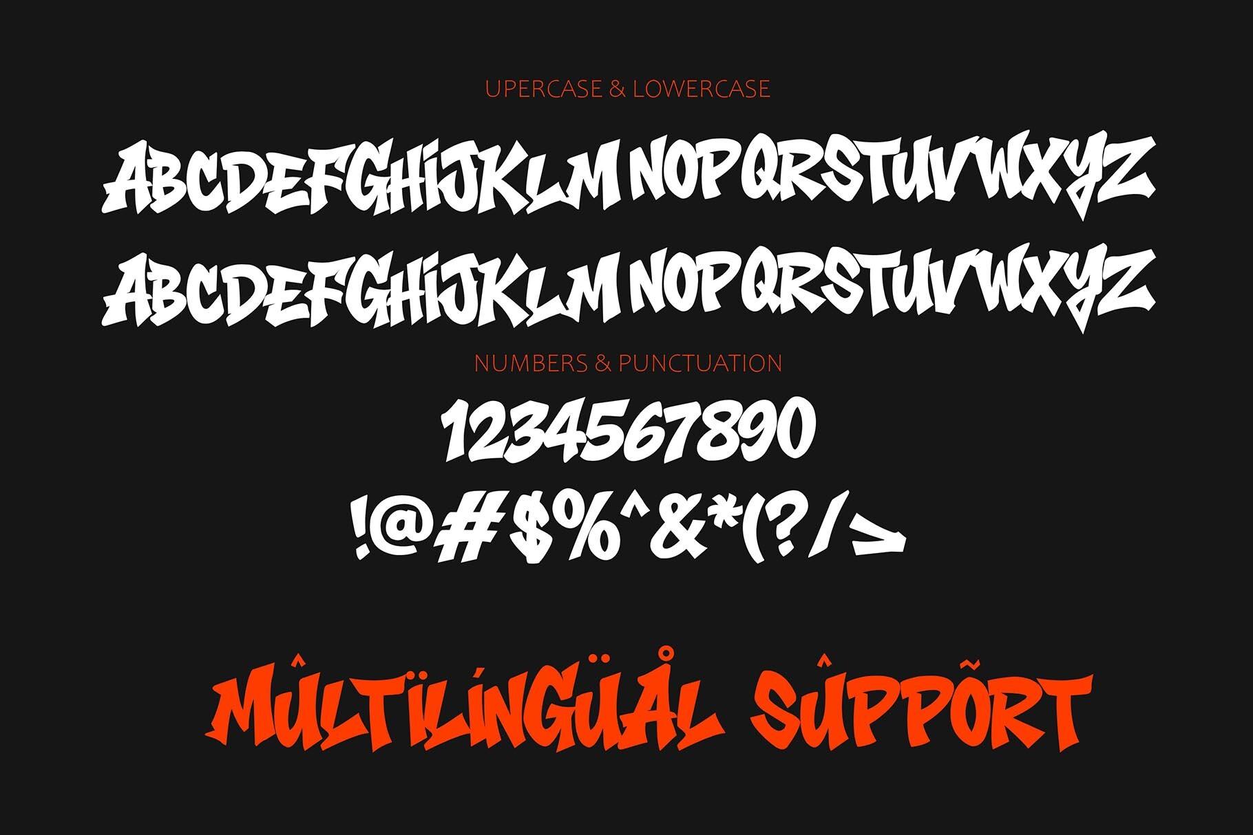 Ganker Storm Font by Cikareotype, graffiti tag font with 1234567890 on black font preview