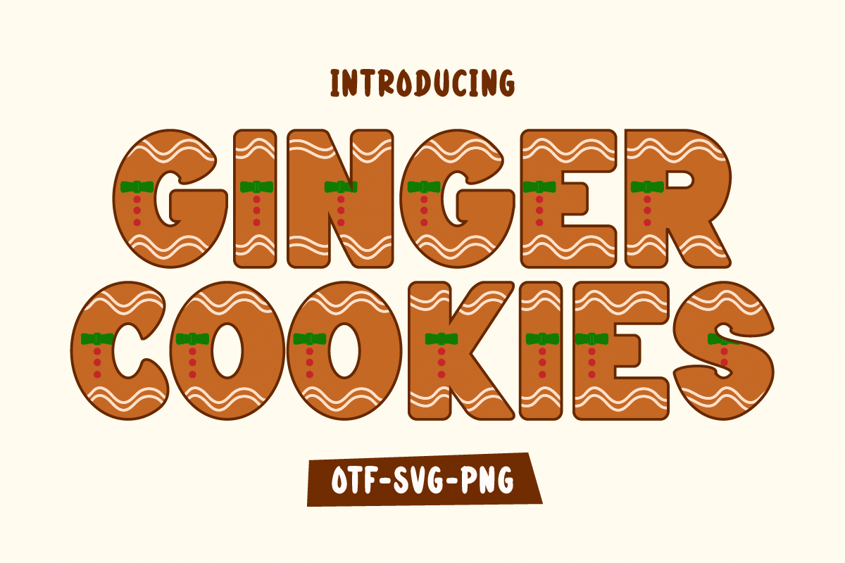 Ginger Cookies Font by Letterayu, gingerbread color Christmas font preview