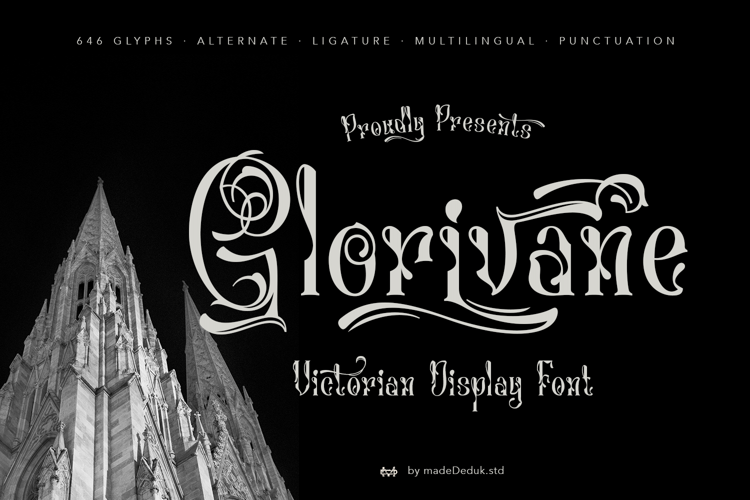 Glorivane Victorian Display Font by madeDeduk, Victorian display font preview