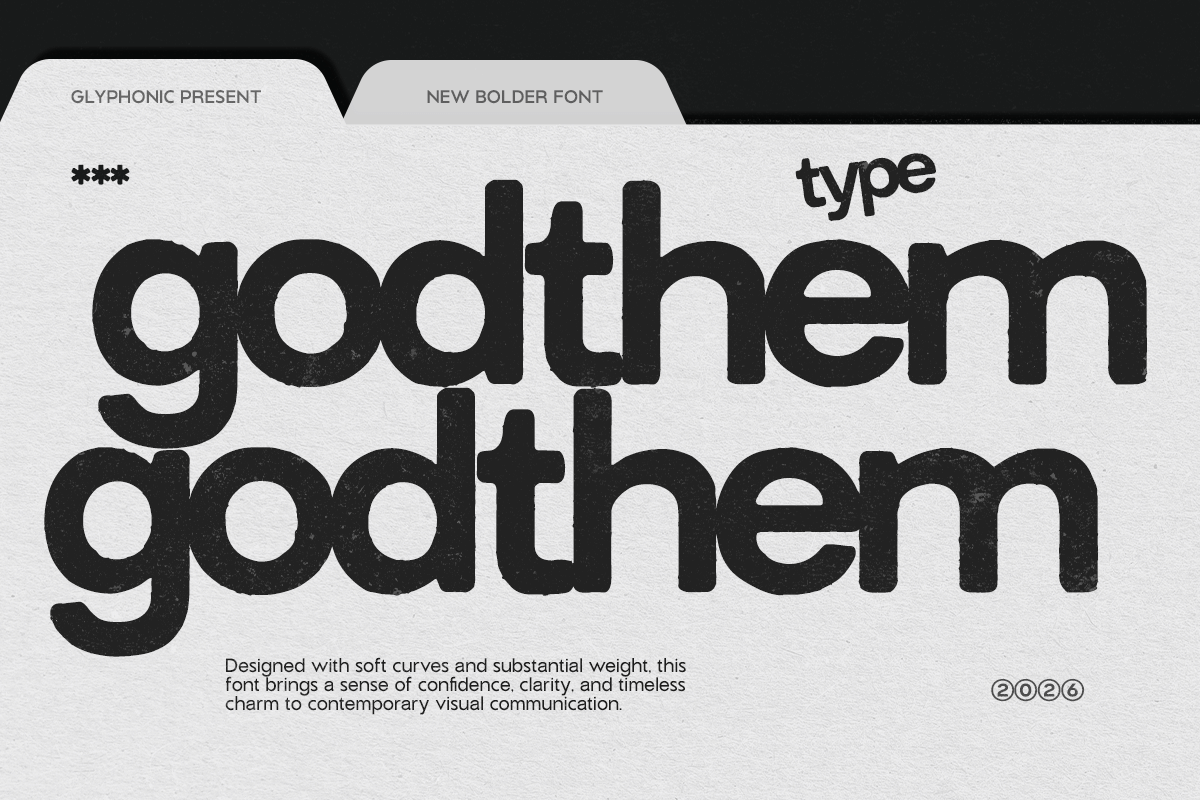Godthem Font by Glyphonic, bold modern sans serif font preview