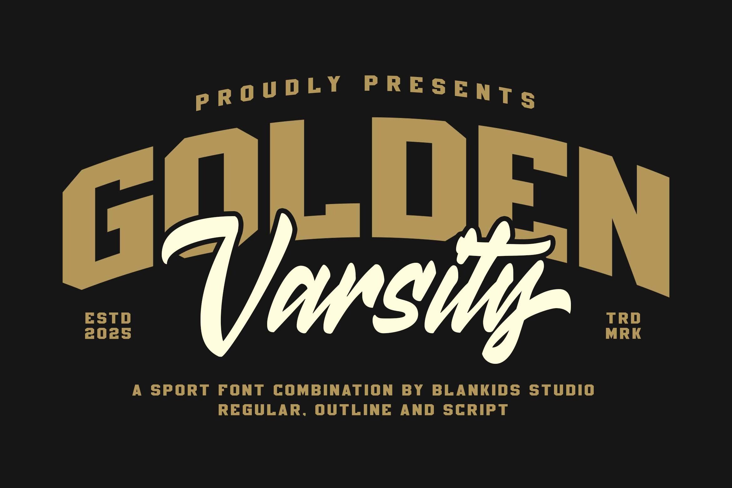 Golden Varsity Font by Blankids Studio, Golden Varsity Font, a college sporty font combination with uppercase and lowercase letters
