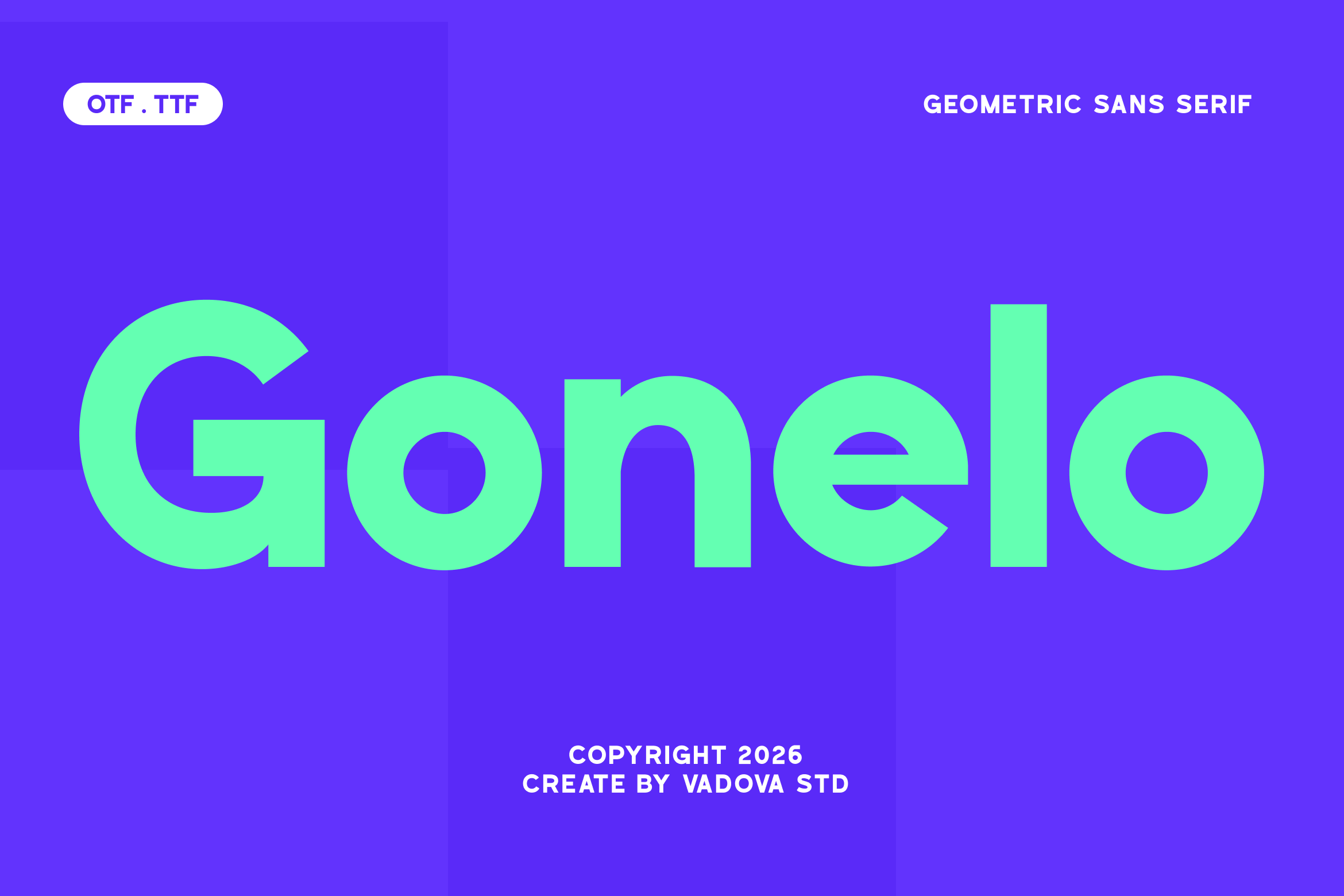 Gonelo Font by Vadova Std, bold geometric sans serif font preview