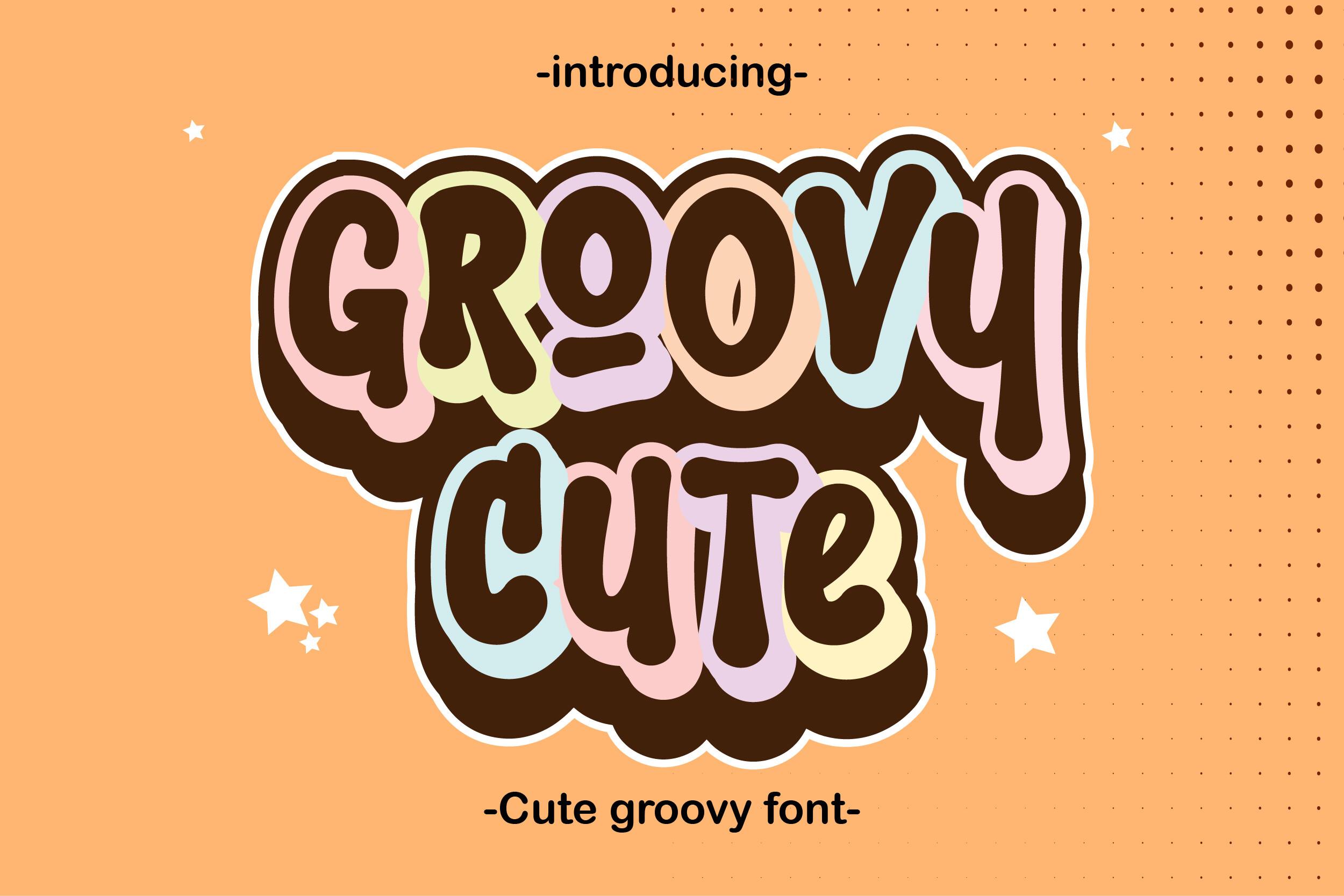 Groovy Cute Font by Patlot Digital.Studio, chunky groovy letters with a brown outline and pastel fill font preview