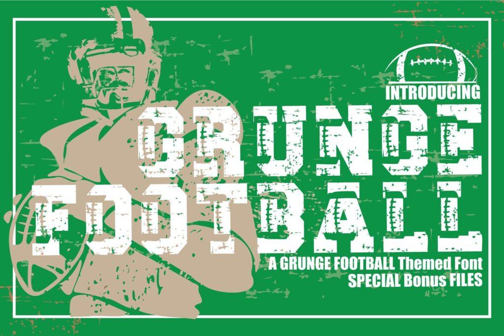 Grunge Football Font by KtwoP, laced brown and white grunge letters, labeled an American football color font