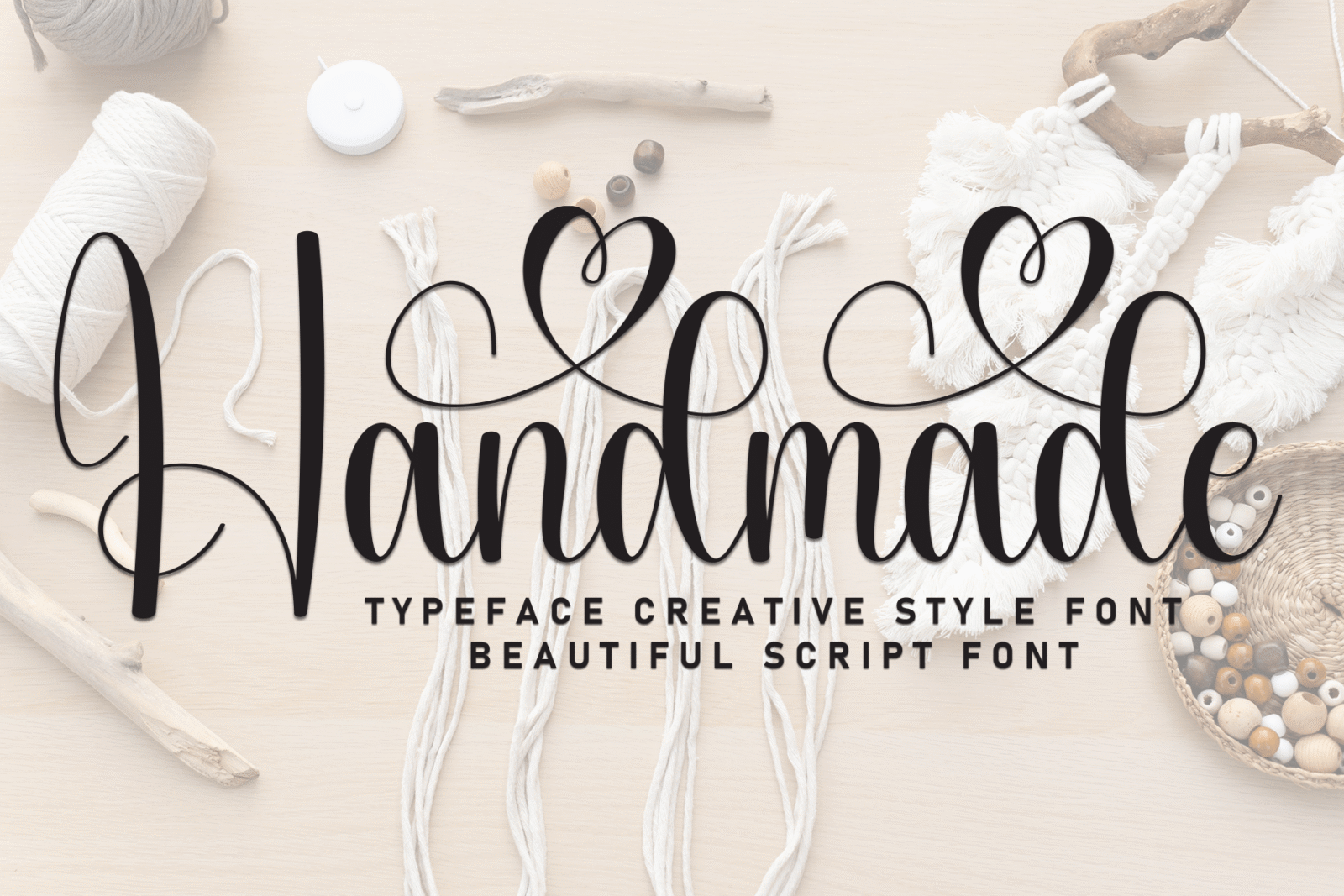 Handmade Font by andikastudio, high-contrast script with heart loops on tall letters font preview
