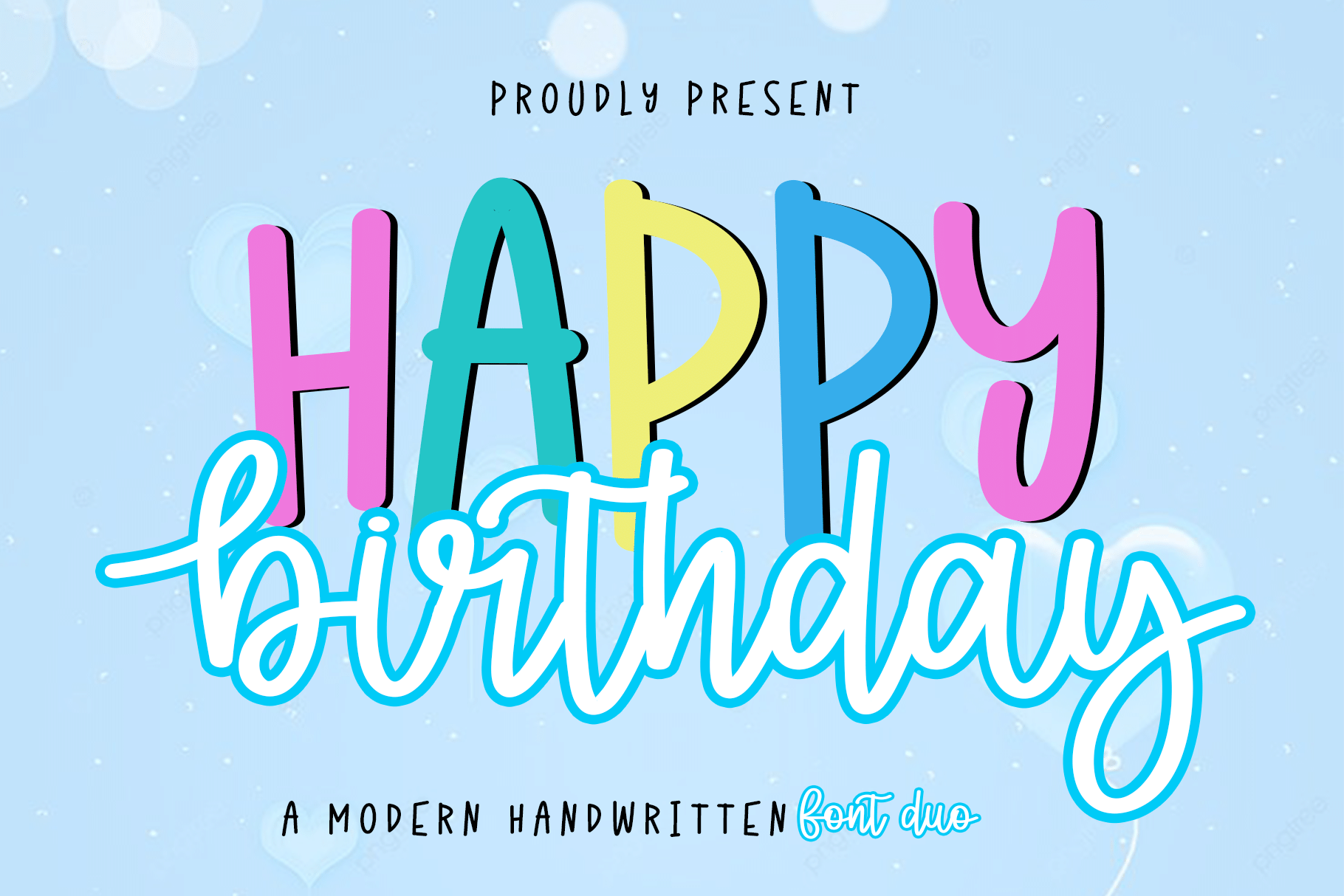 Happy Birthday Duo Font by Creatype Designer, pastel outlined capitals with an outlined script layer font preview