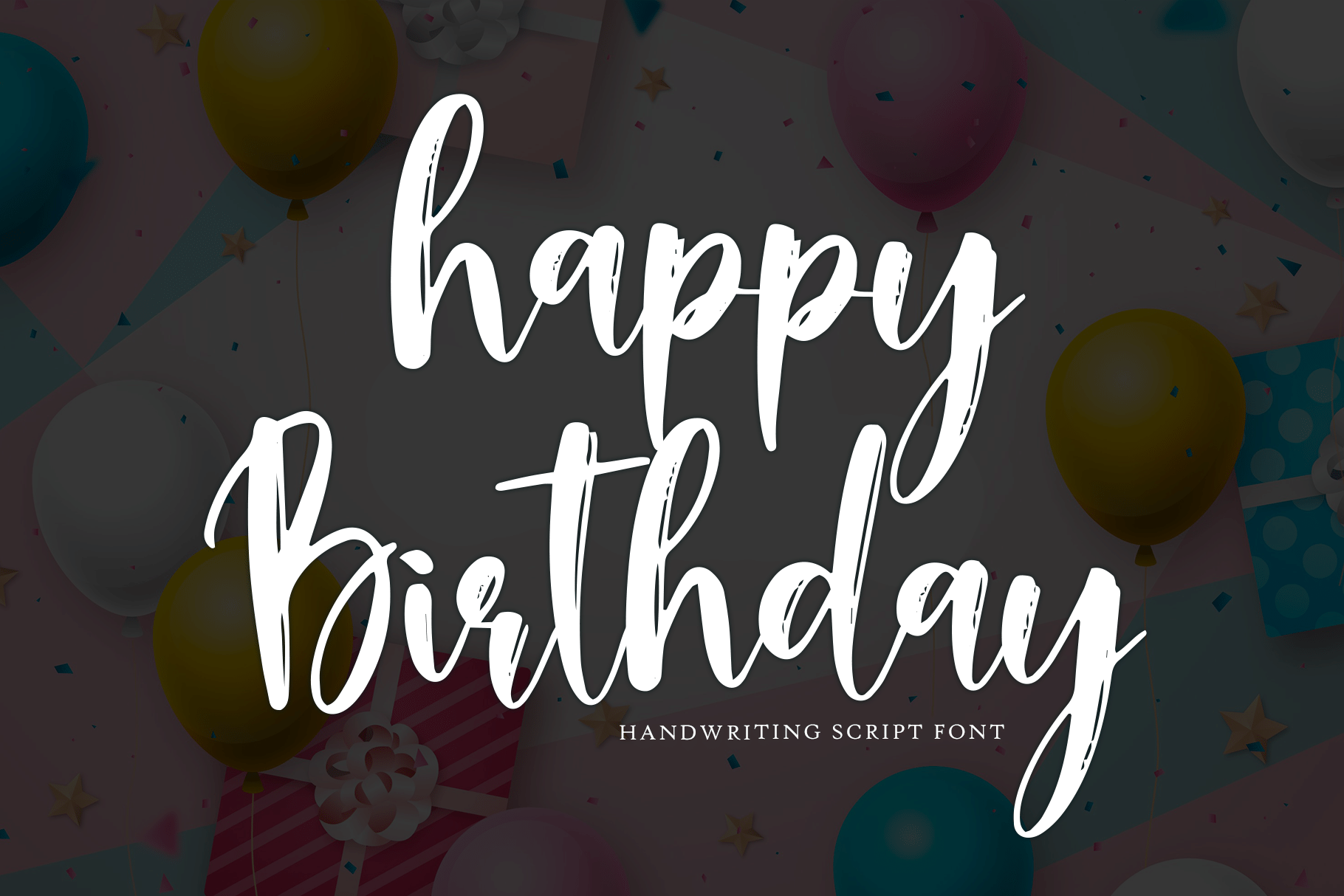Happy Birthday Font by Black line, slanted white brush script font preview