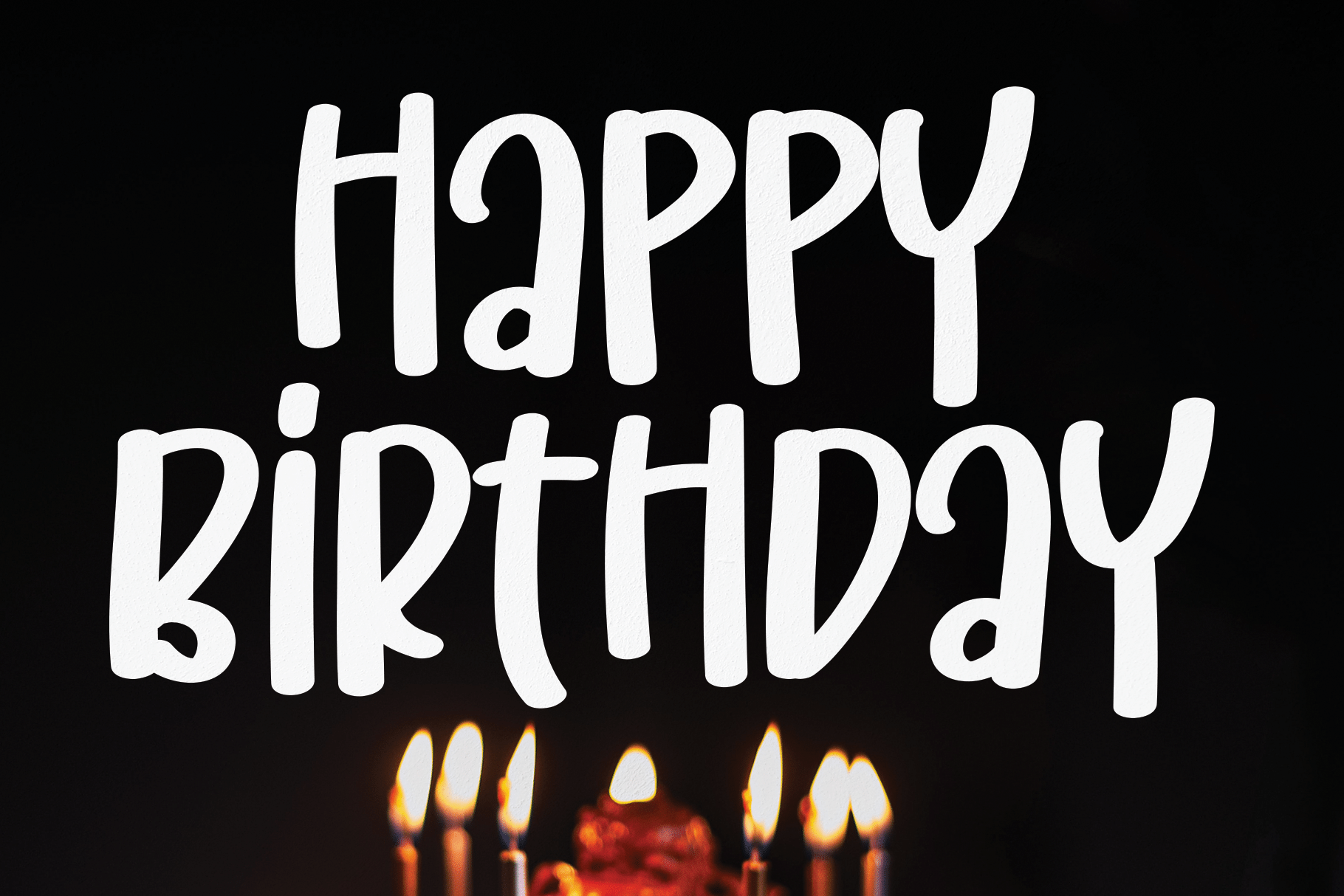 Happy Birthday Font by andikastudio, chunky rounded lettering in white on black font preview