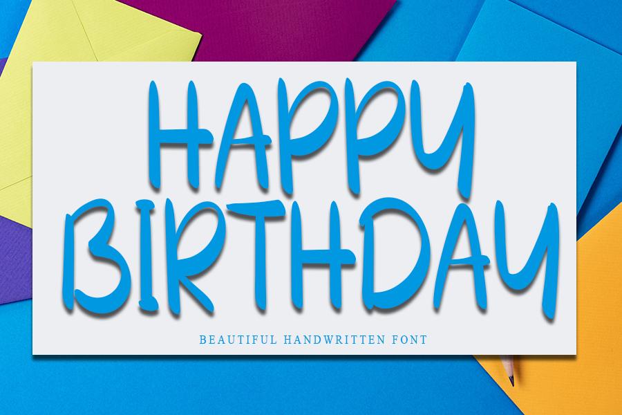 Happy Birthday Font by ONE DESIGN, tall brush-marker capitals in blue font preview