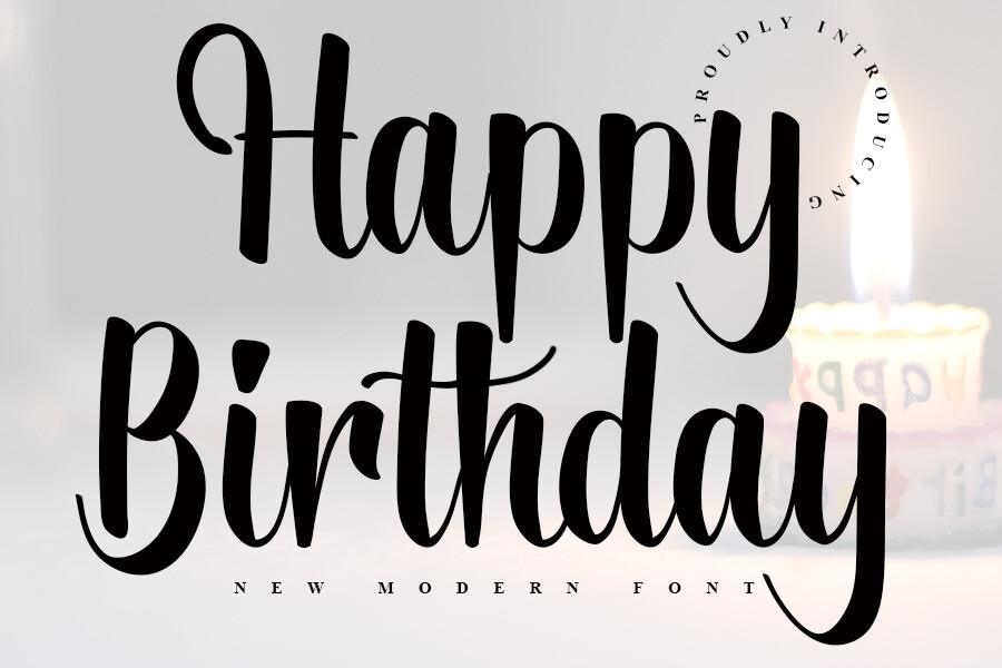 Happy Birthday Font by ABBAsalam, high-contrast black script font preview