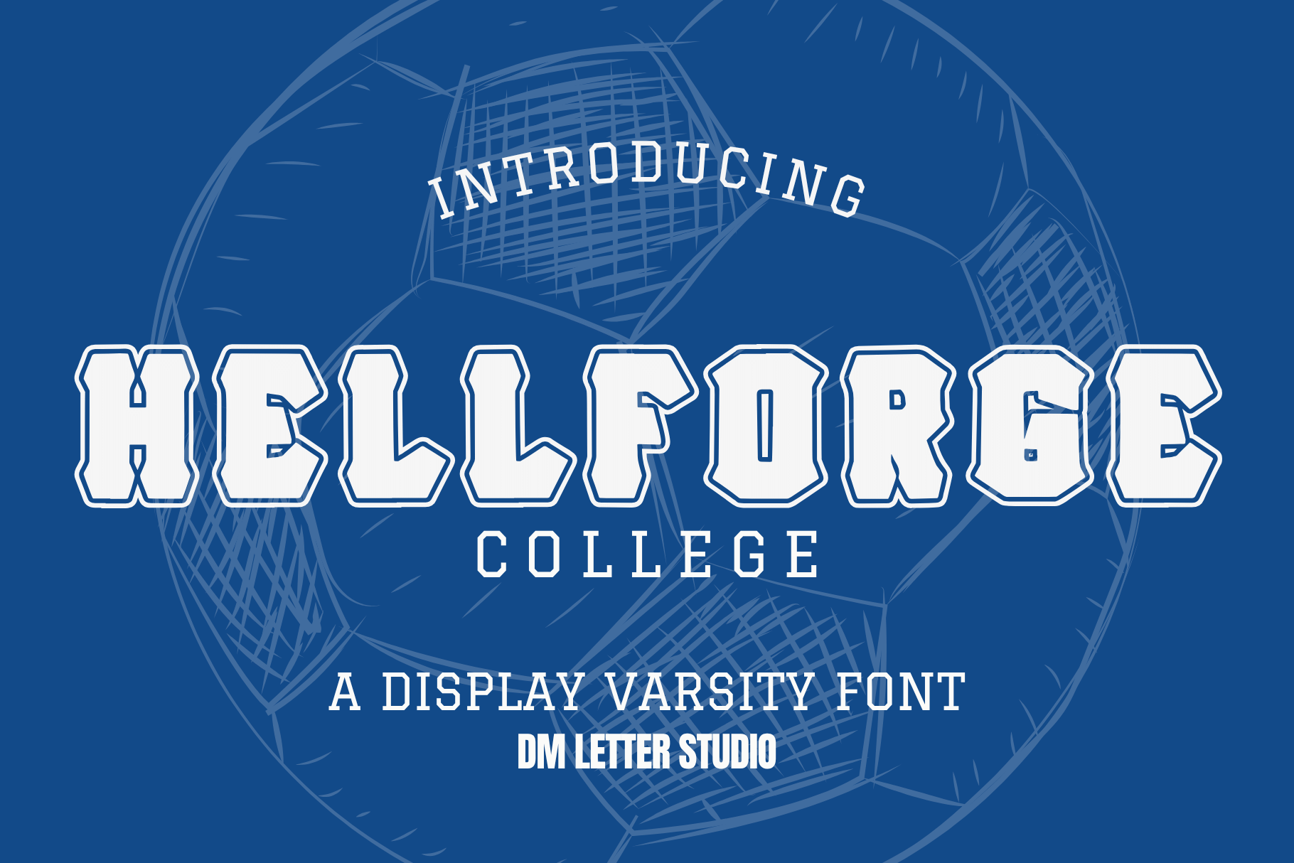 Hell Forge College Font by Sharon (DmStudio), upright bold college letters with angled cuts and an industrial edge