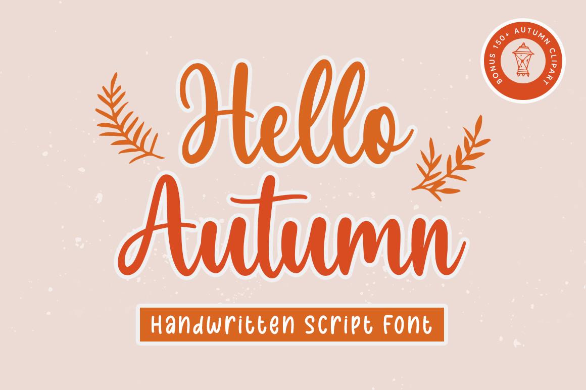 Hello Autumn Font by Graphix Line Studio, hello autumn script font preview