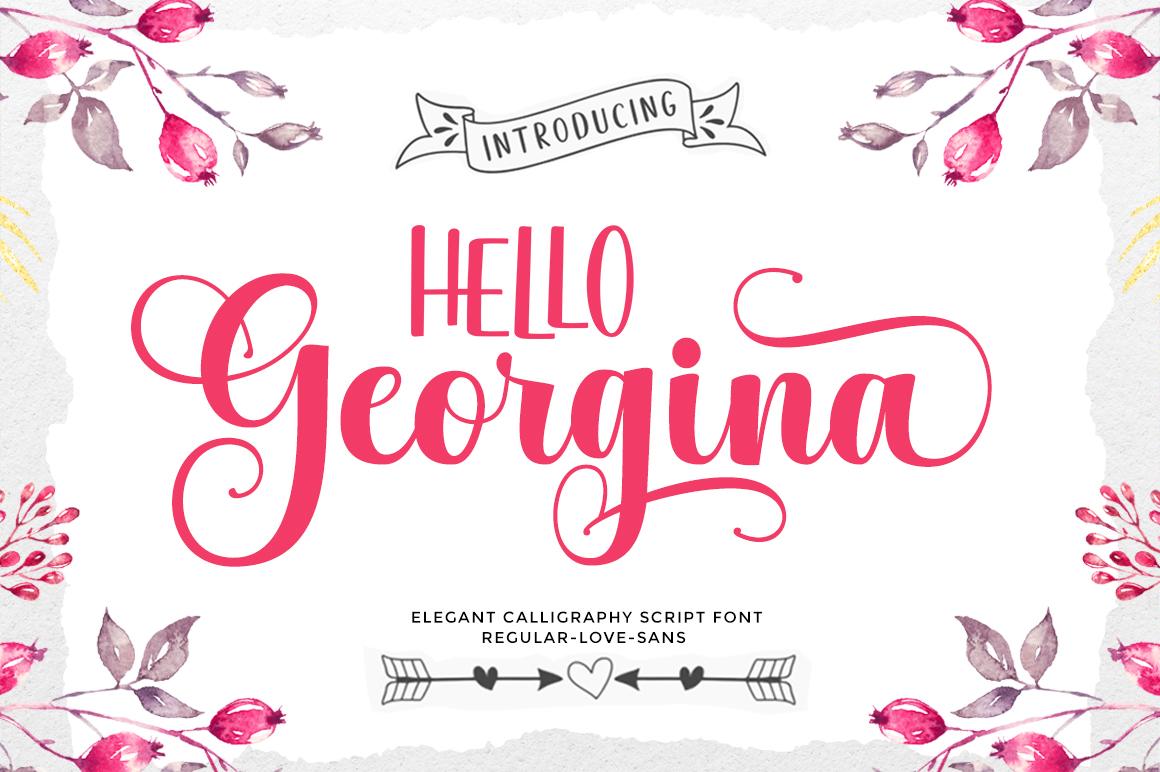 Hello Georgina Font by LetterFreshStudio, wedding calligraphy font duo preview
