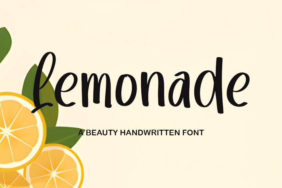 Lemonade Font by Peroscope Design, bold narrow marker handwriting with lemon slices font preview