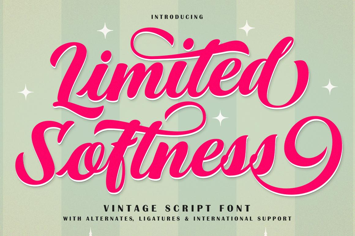 Limited Softness Font by Samrenal, bold rounded vintage script in hot pink font preview