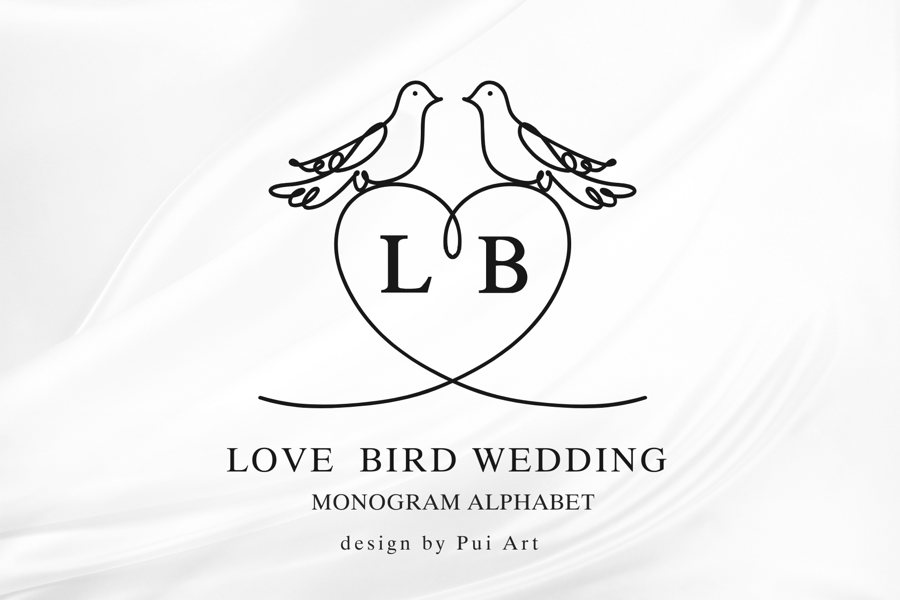Love Bird Wedding Monogram Font by Pui Art, wedding monogram font preview