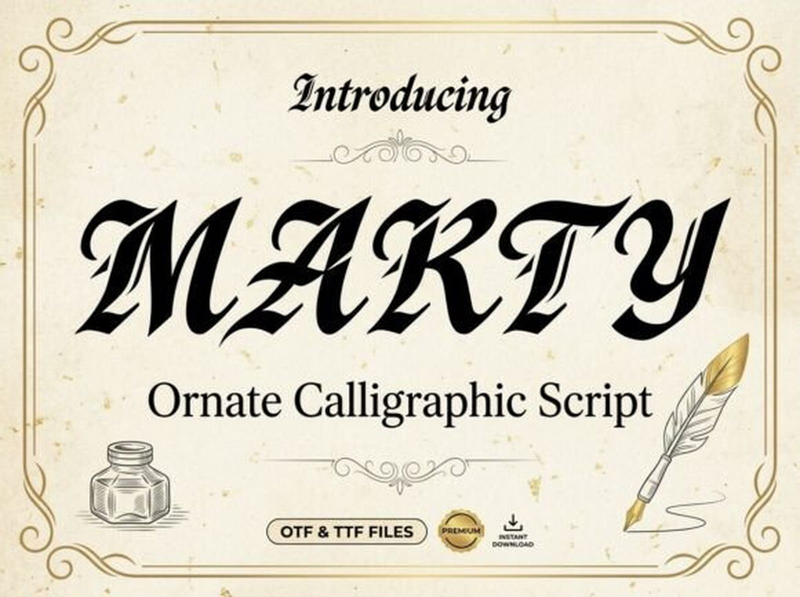 Marty Font — ornate calligraphic tattoo font preview