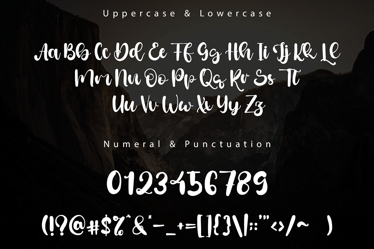 Miltane Valley Font by staircasestudio20, brush script with numerals on black font preview