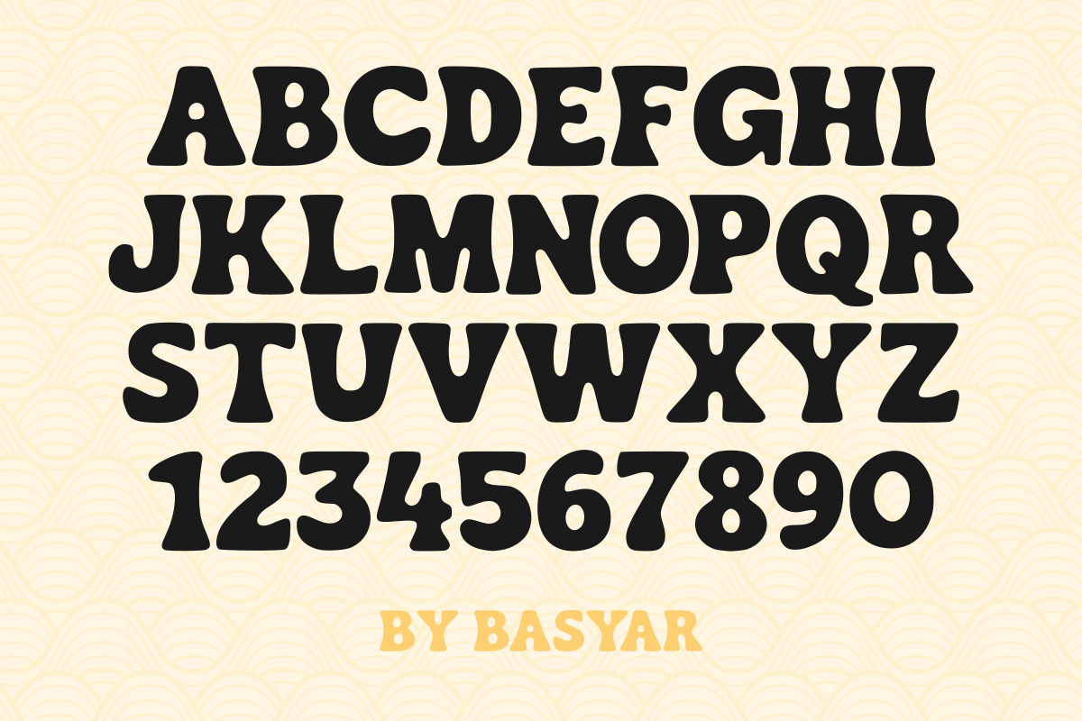 Monday Retro Font by basyar, chunky retro uppercase and numbers font preview