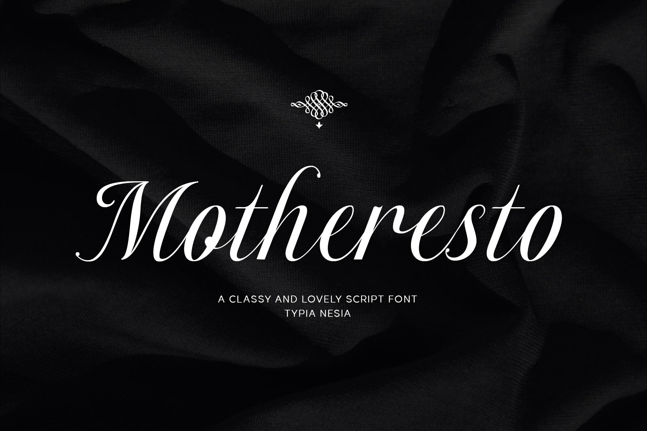 Motheresto Font by Typia Nesia, classy calligraphy font preview