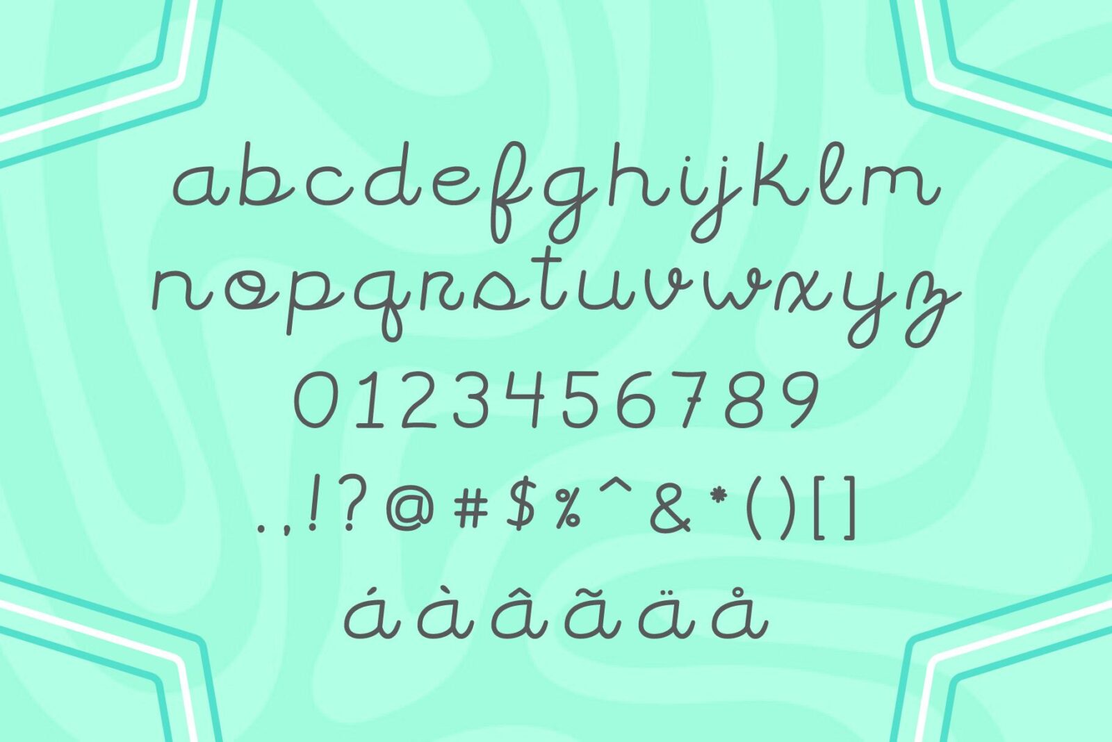 Neon Glowup Font by Emily Ann Hill Type, monoline script with 0123456789 on mint font preview