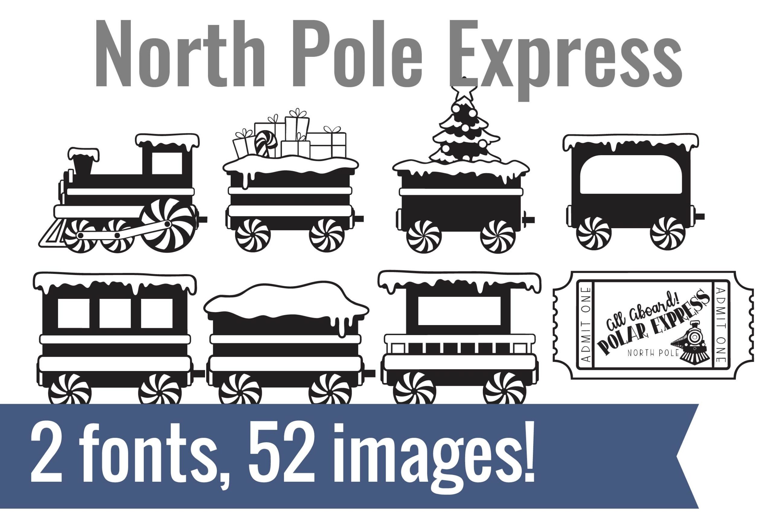 North Pole Express Dingbats Font by Illustration Ink, Christmas train dingbat font preview