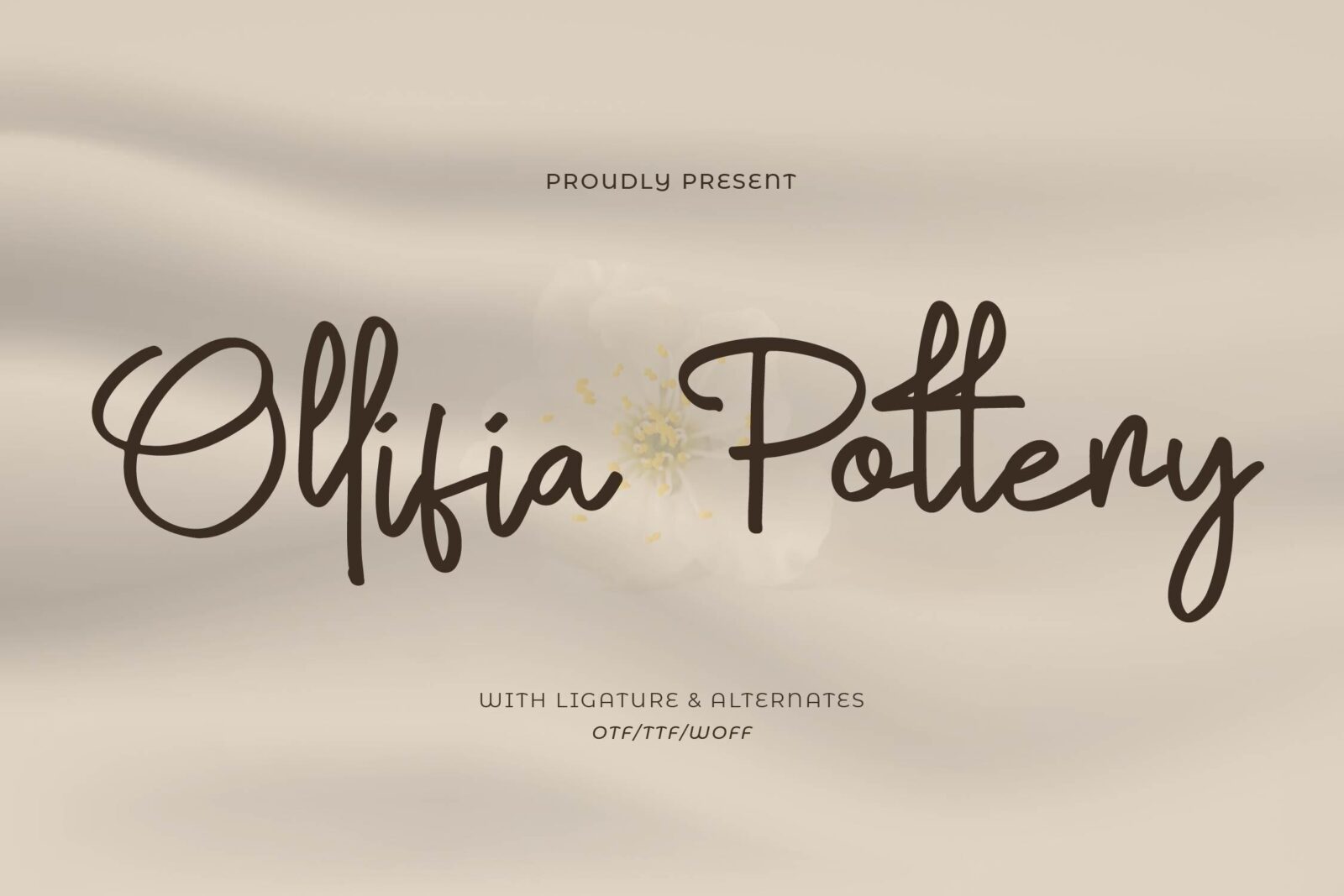Ollifia Pottery Font by Gracetypestudio, relaxed handwritten script on a beige background font preview