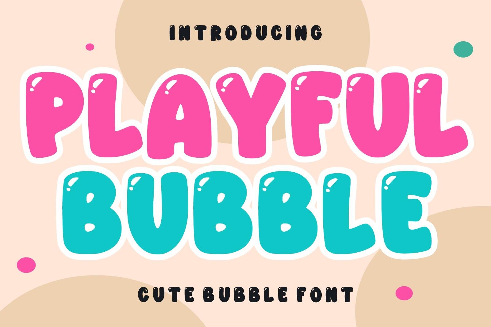 Playful Bubble Font by Infinity art Studio, glossy pink and teal bubble letters font preview