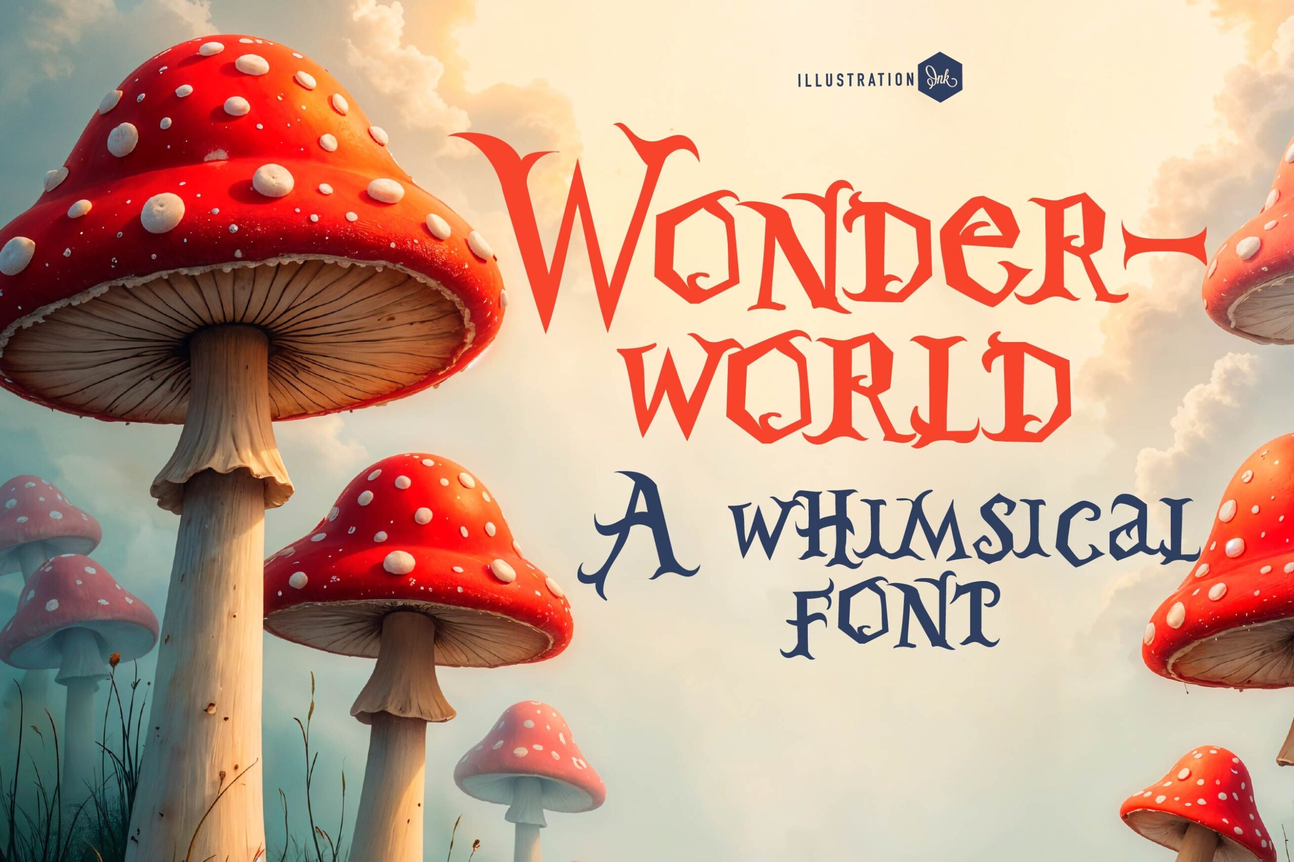 Pn Wonderworld Fn Font by Illustration Ink, whimsical red-orange storybook letters font preview